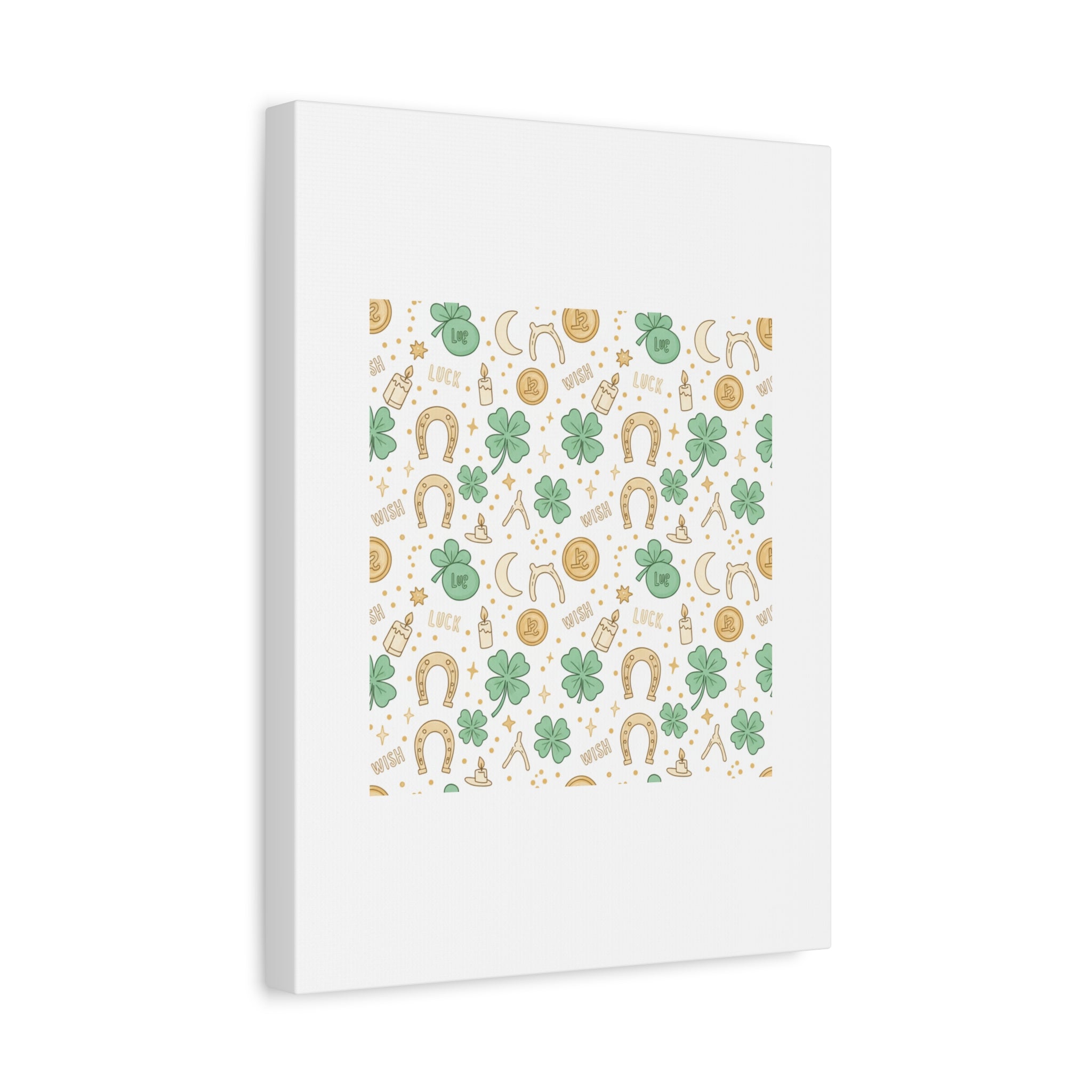 Lucky Charm Sticker Pattern Canvas, Mint Gold Talisman Print