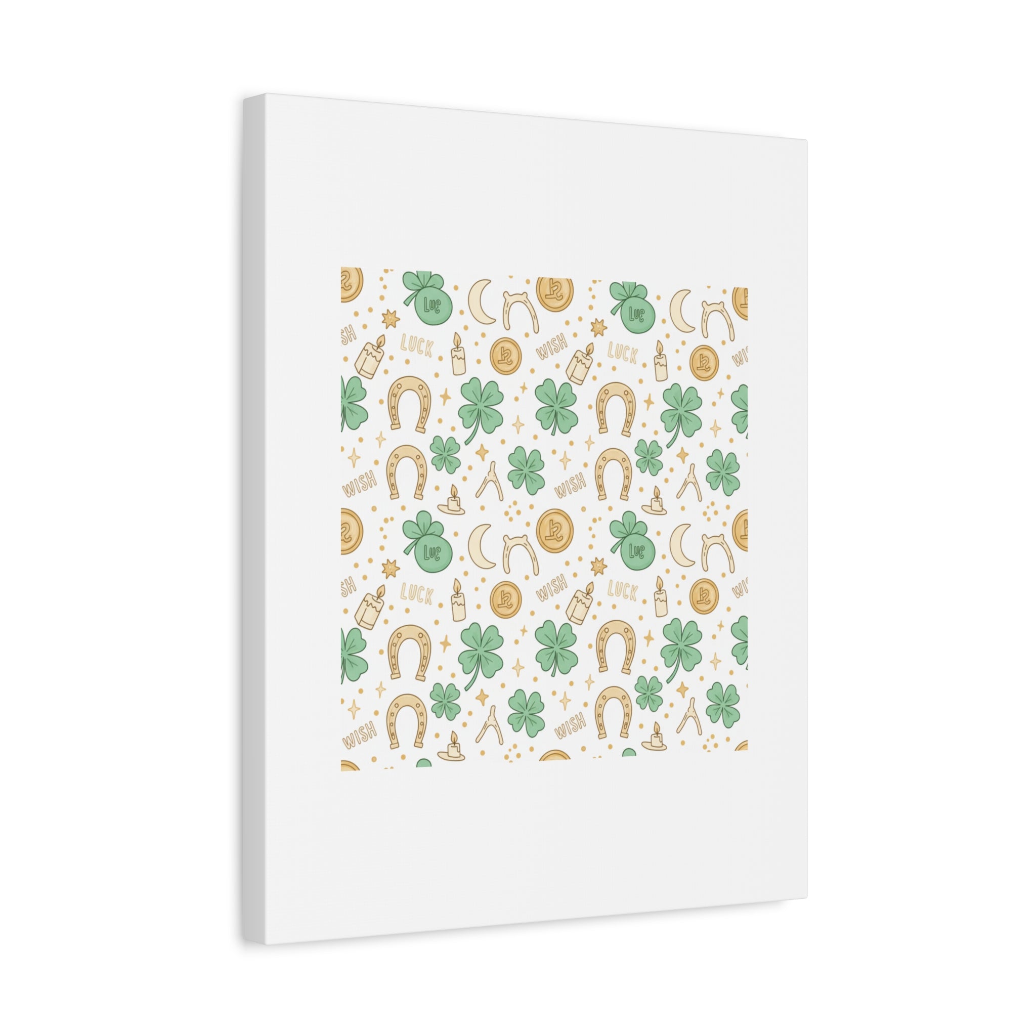 Lucky Charm Sticker Pattern Canvas, Mint Gold Talisman Print