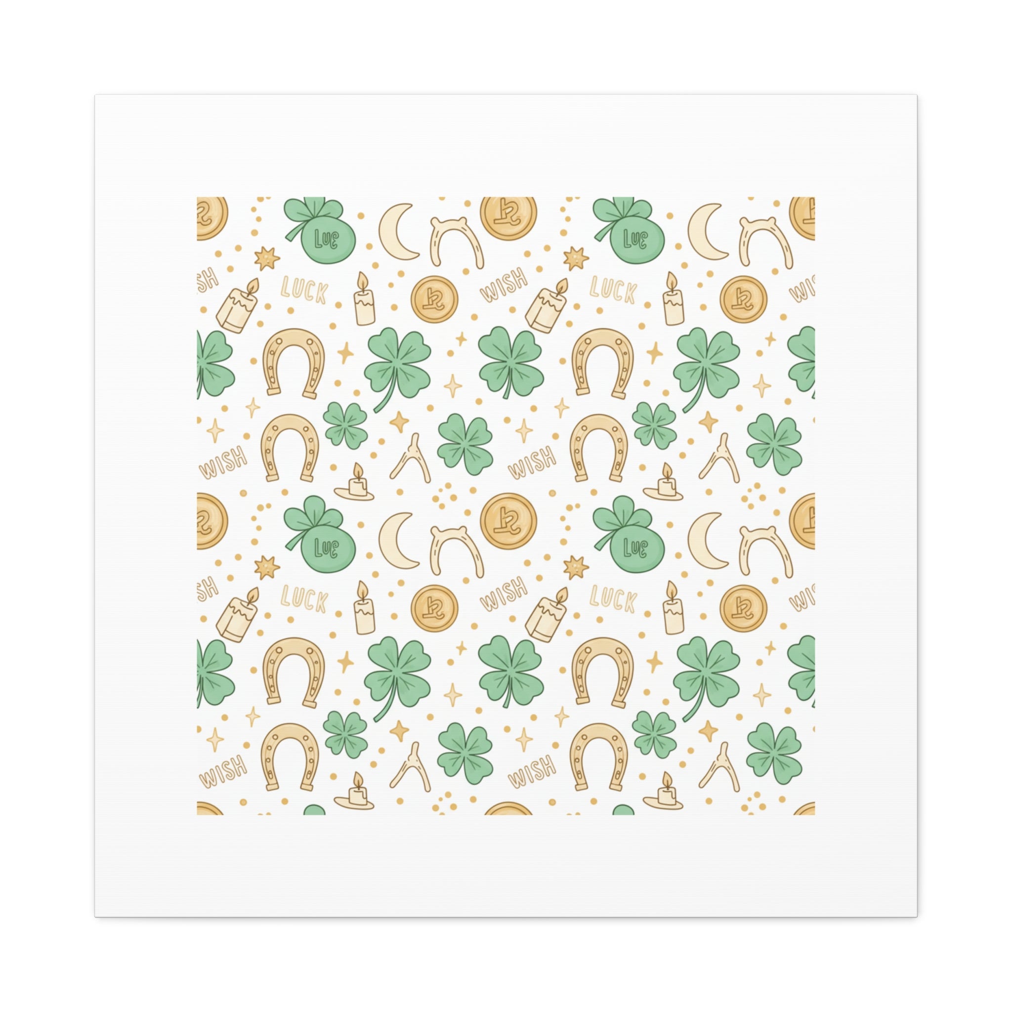 Lucky Charm Sticker Pattern Canvas, Mint Gold Talisman Print