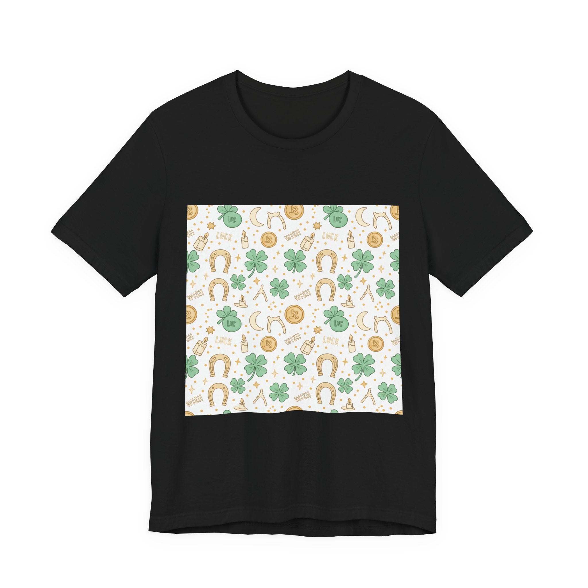 Lucky Charm Sticker Pattern Tee | mint gold good luck symbol print