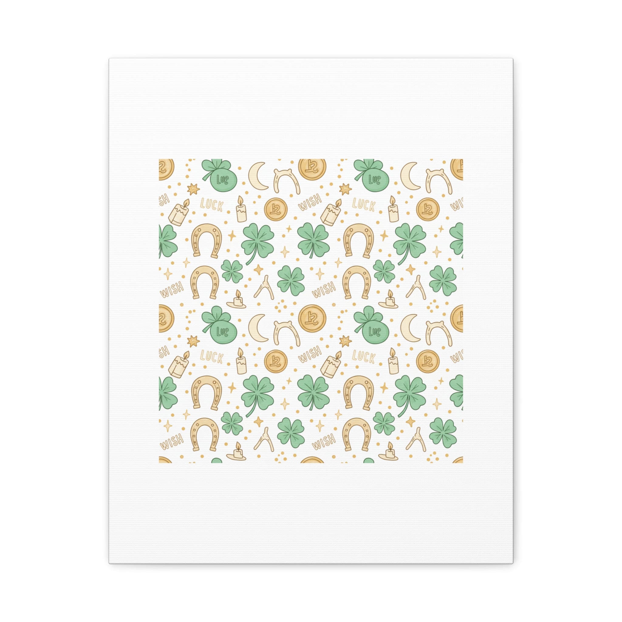 Lucky Charm Sticker Pattern Canvas, Mint Gold Talisman Print
