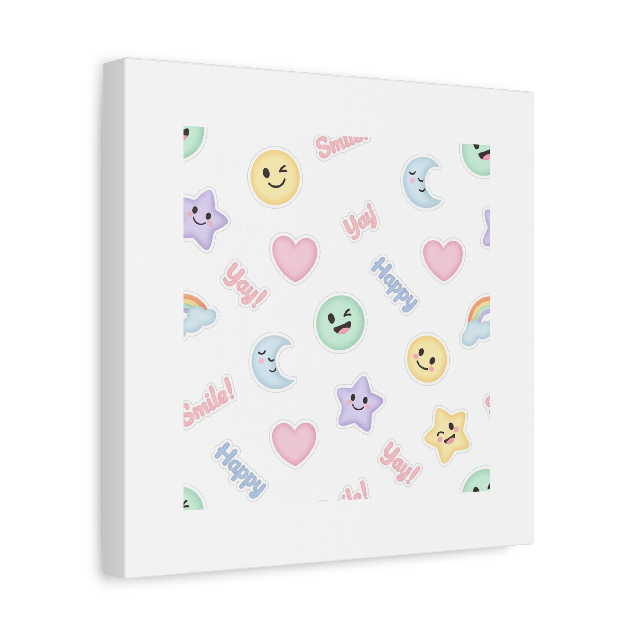 Hand-Drawn Emoticon Pattern Canvas | Cute Emoji Sticker Pastel Print