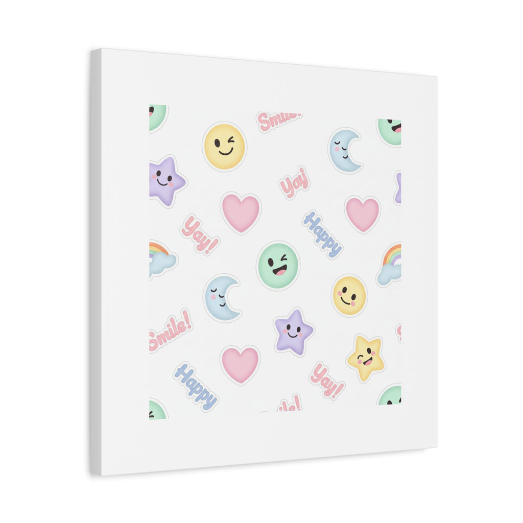 Hand-Drawn Emoticon Pattern Canvas | Cute Emoji Sticker Pastel Print