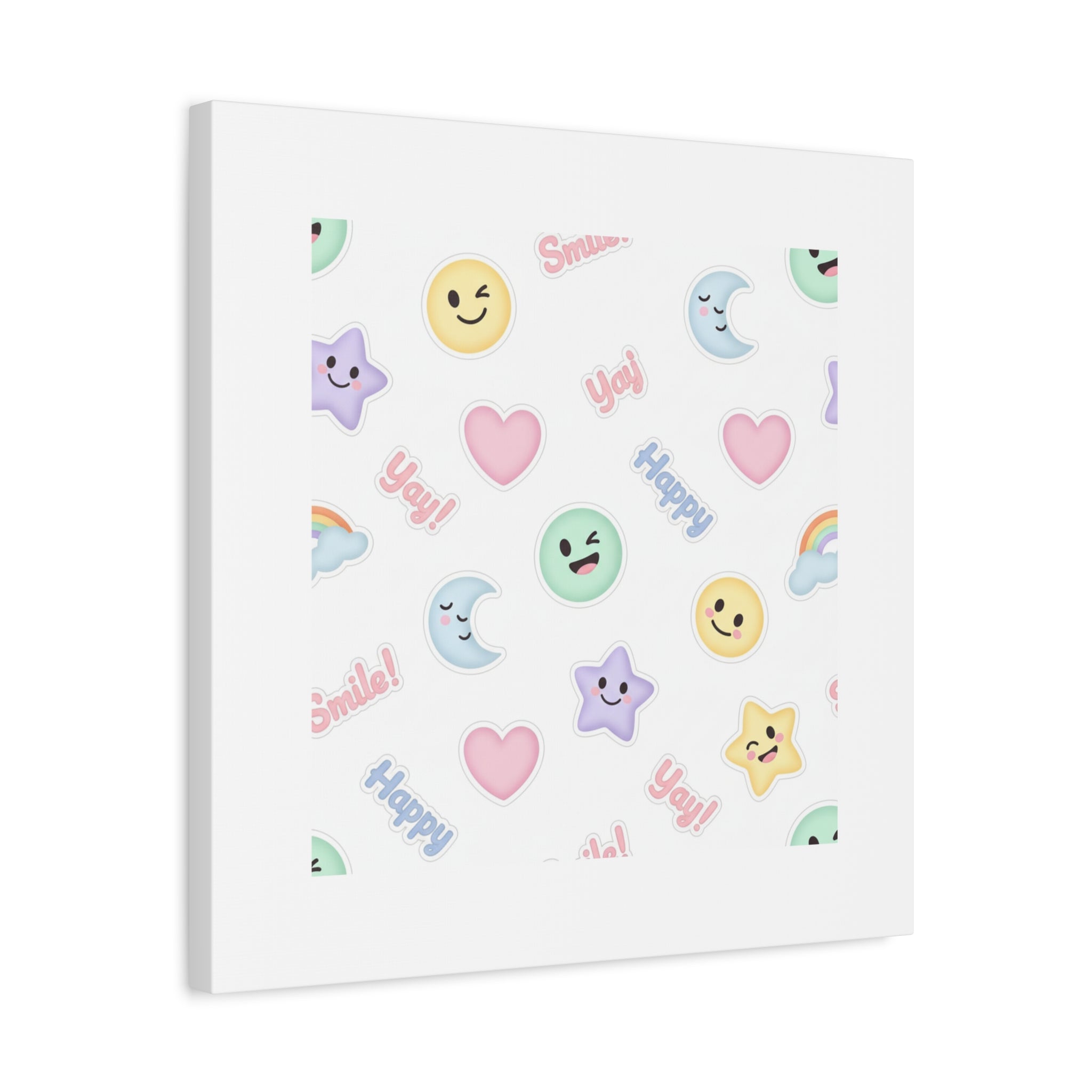 Hand-Drawn Emoticon Pattern Canvas | Cute Emoji Sticker Pastel Print