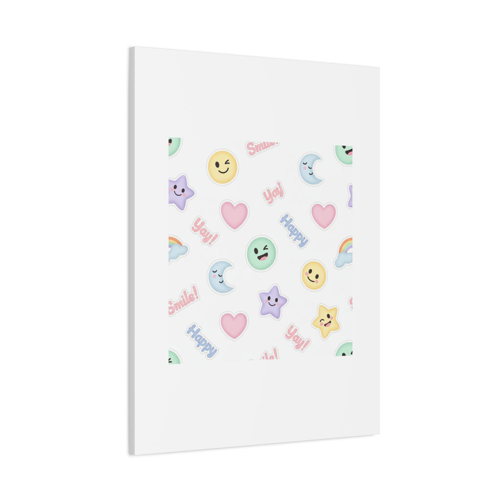 Hand-Drawn Emoticon Pattern Canvas | Cute Emoji Sticker Pastel Print