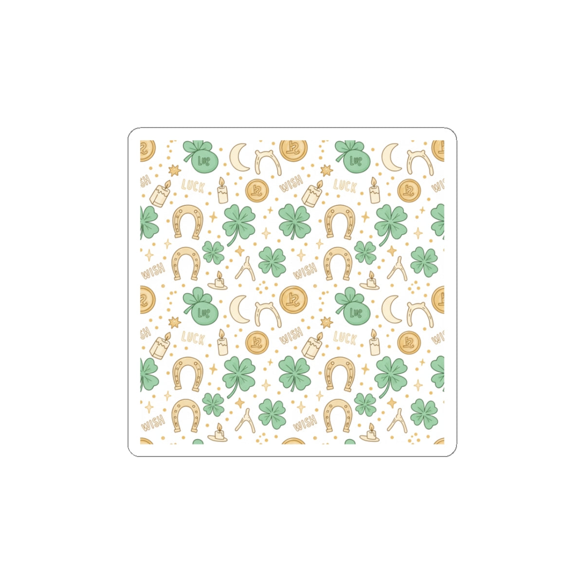 Lucky Charm Pattern Kiss-Cut Stickers | Mint Gold Good Luck Symbols