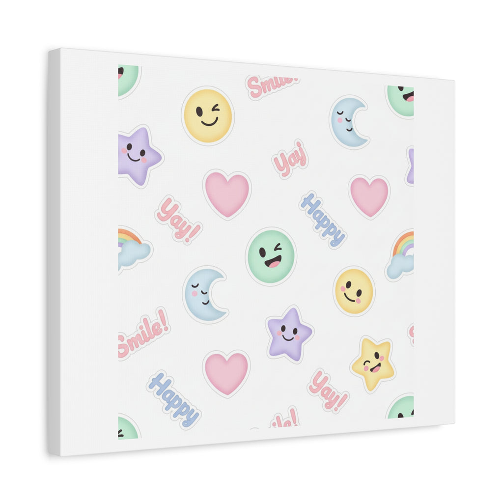 Hand-Drawn Emoticon Pattern Canvas | Cute Emoji Sticker Pastel Print