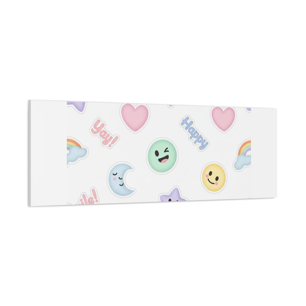Hand-Drawn Emoticon Pattern Canvas | Cute Emoji Sticker Pastel Print