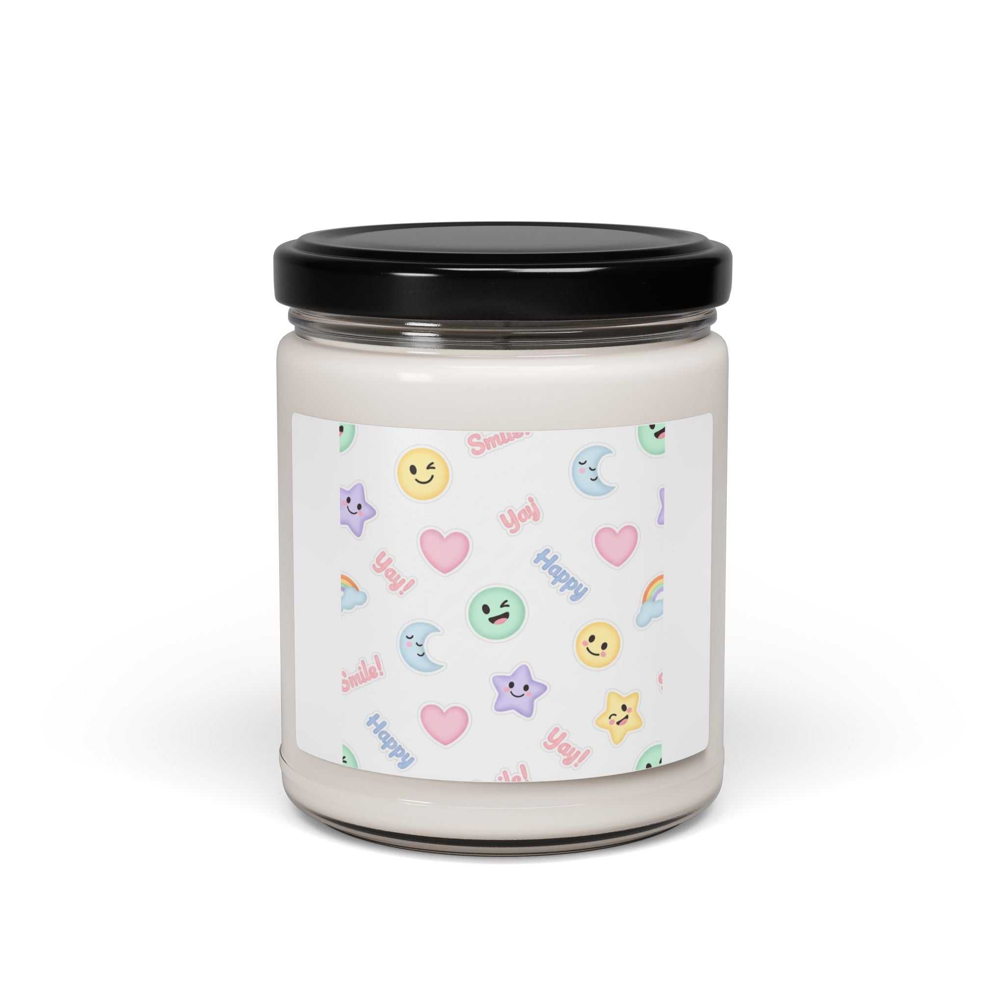 Cute Emoticon Pattern Soy Candle | Pastel Sticker Emoji Repeat