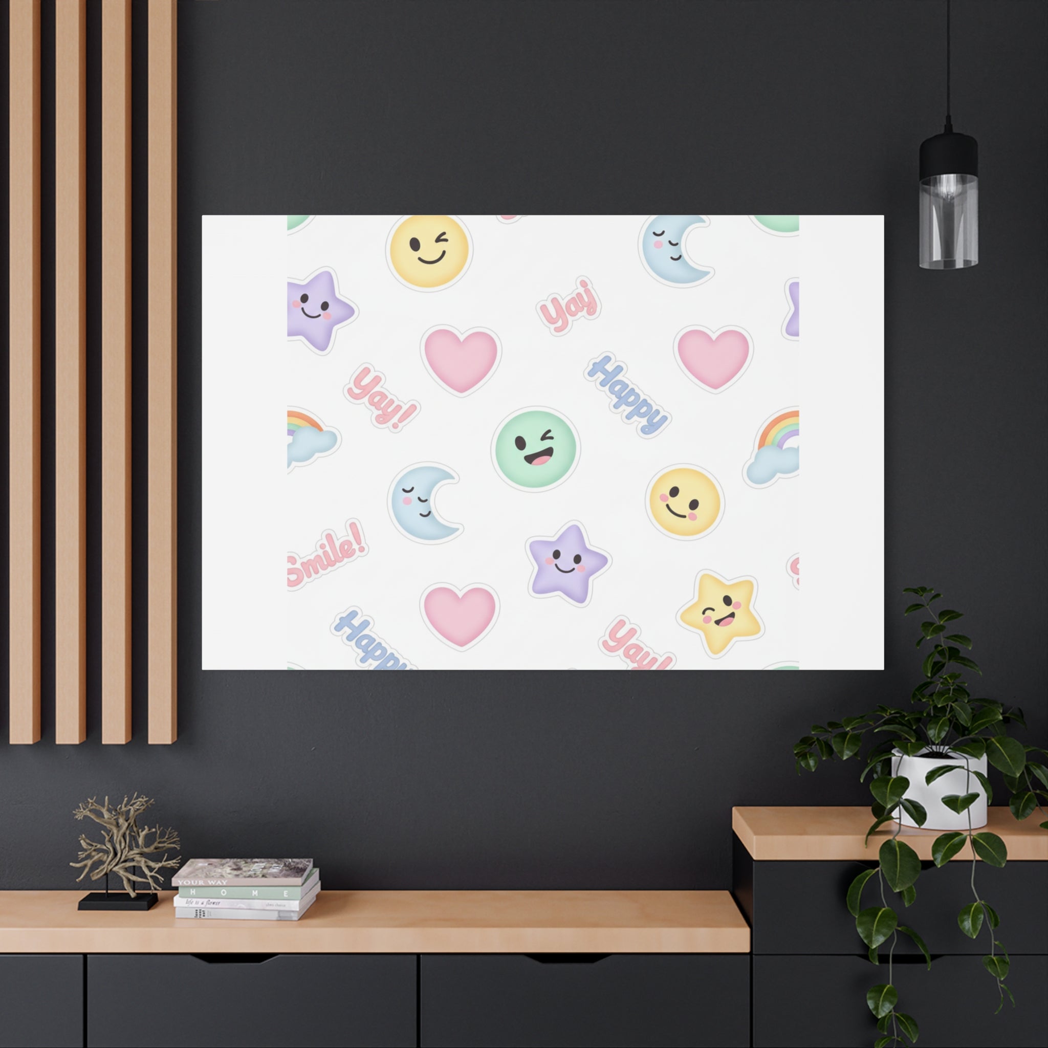 Hand-Drawn Emoticon Pattern Canvas | Cute Emoji Sticker Pastel Print