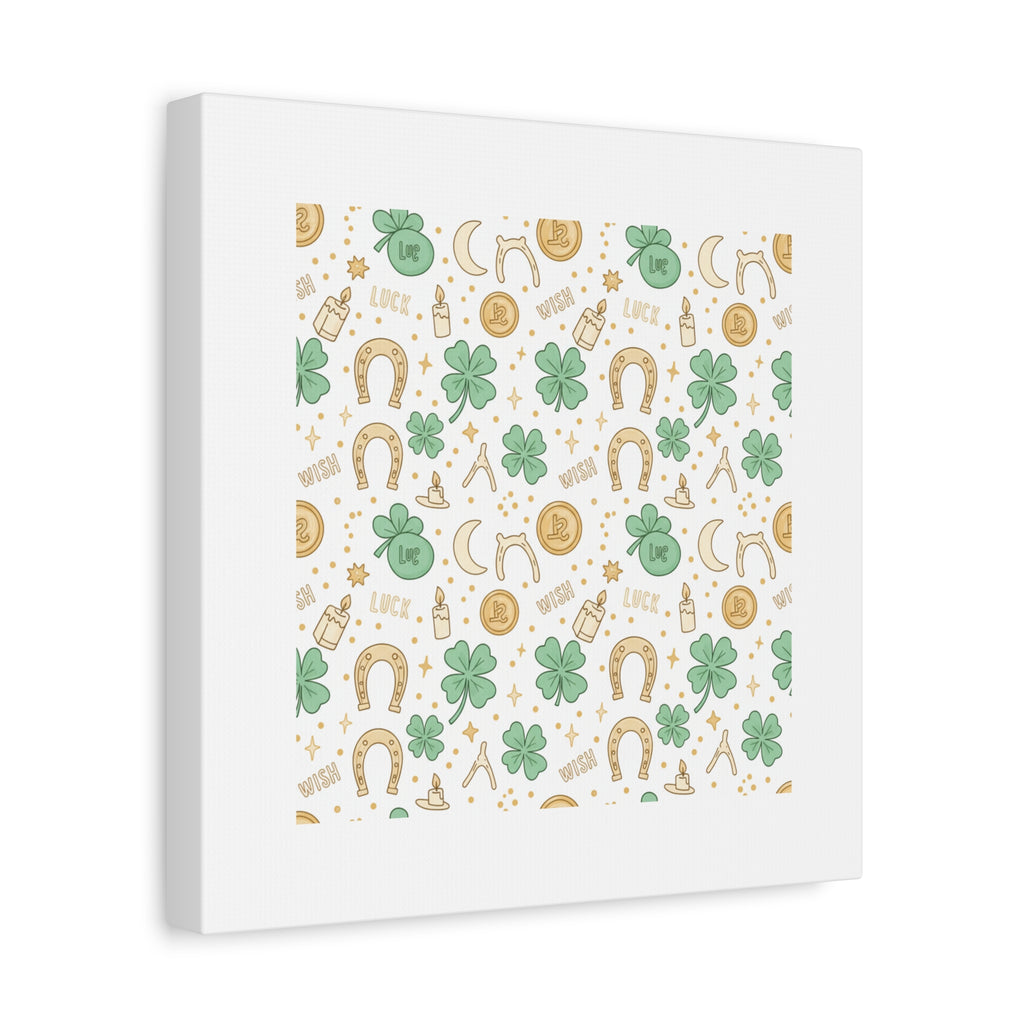Lucky Charm Sticker Pattern Canvas, Mint Gold Talisman Print