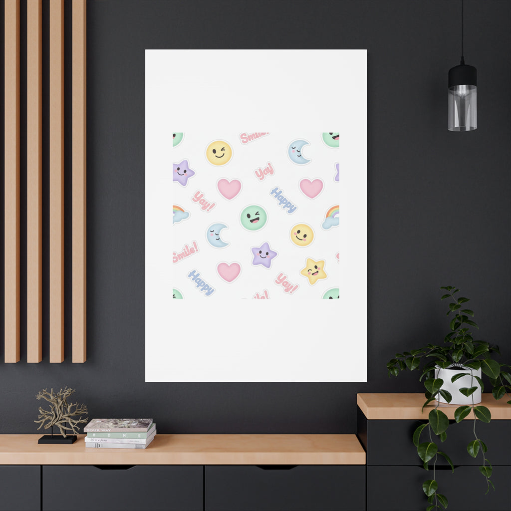 Hand-Drawn Emoticon Pattern Canvas | Cute Emoji Sticker Pastel Print