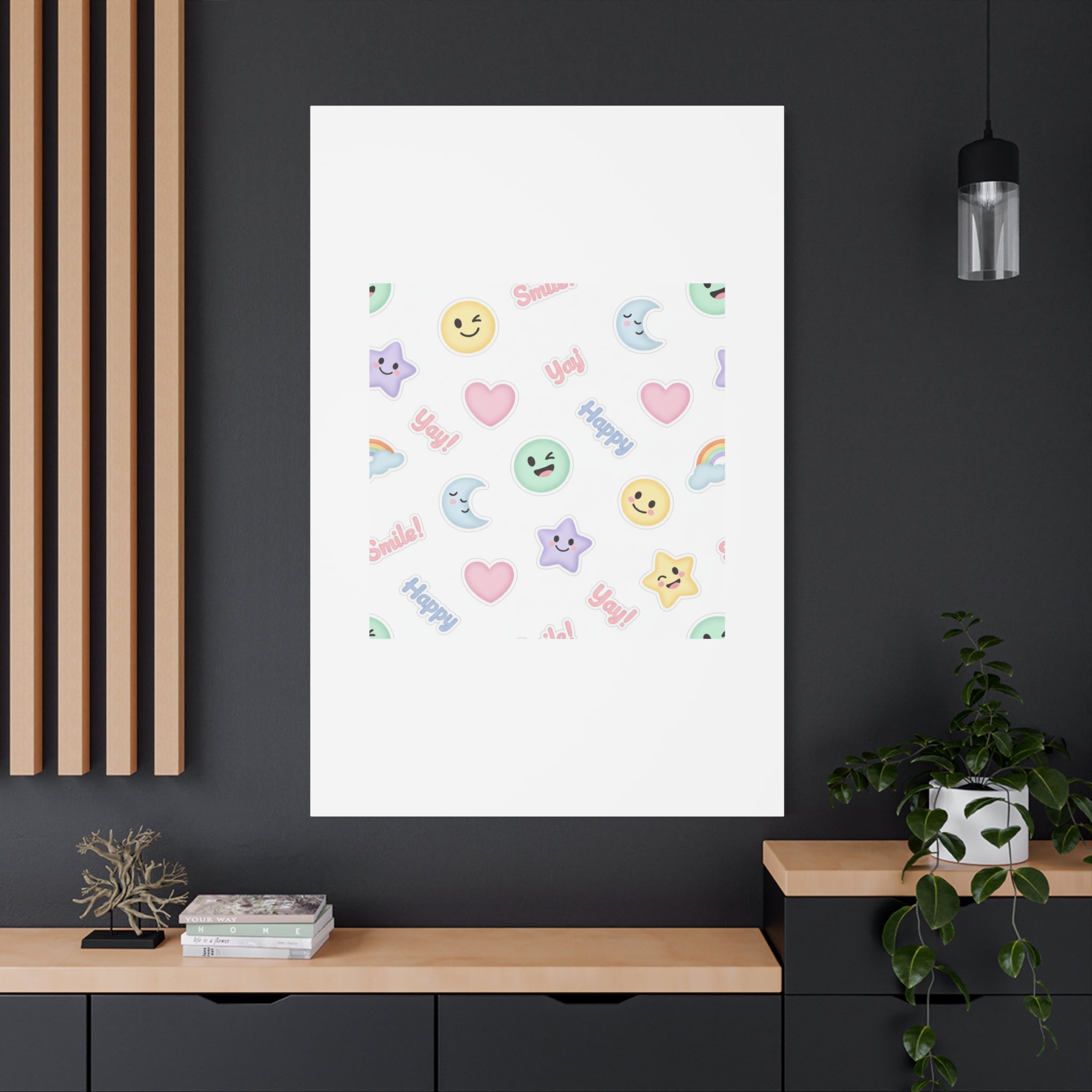 Hand-Drawn Emoticon Pattern Canvas | Cute Emoji Sticker Pastel Print