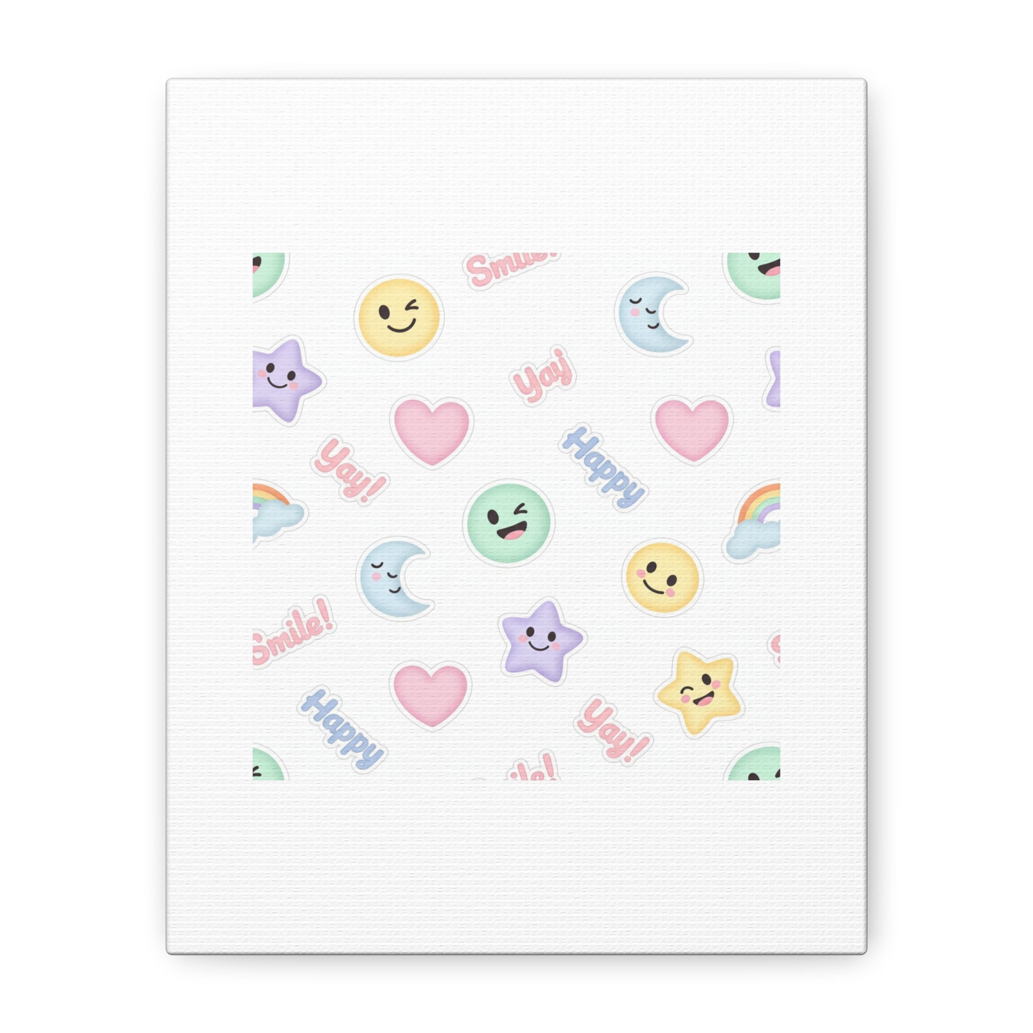 Hand-Drawn Emoticon Pattern Canvas | Cute Emoji Sticker Pastel Print