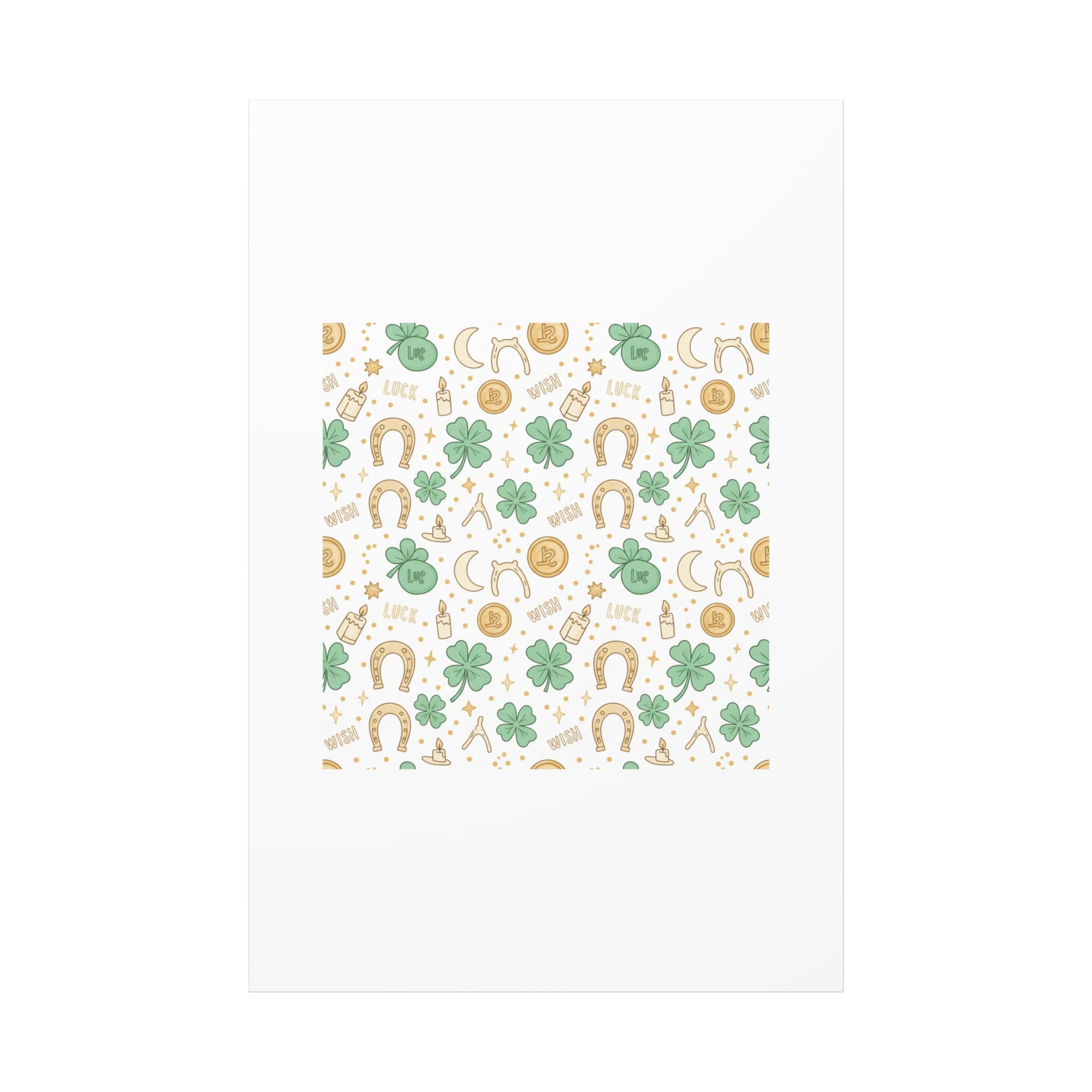 Lucky Charm Sticker Pattern Canvas, Mint Gold Talisman Print