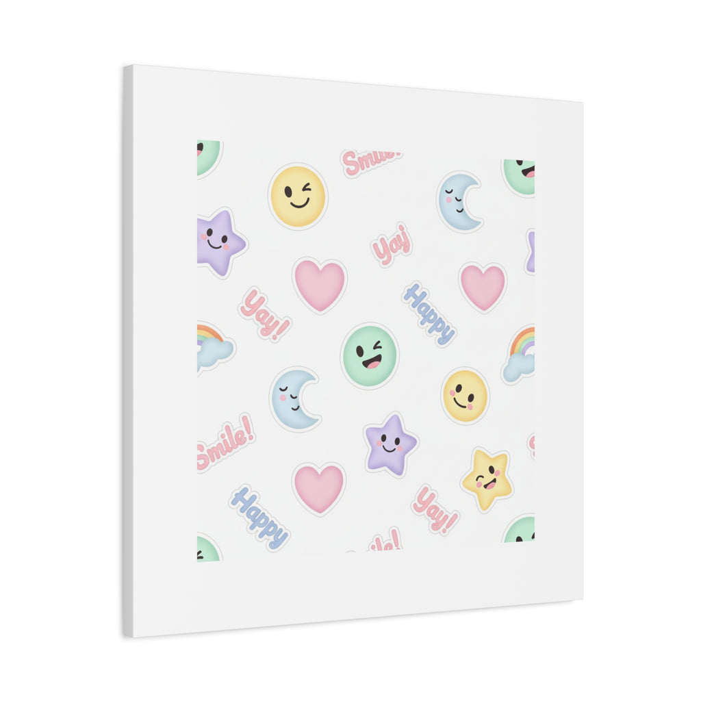 Hand-Drawn Emoticon Pattern Canvas | Cute Emoji Sticker Pastel Print