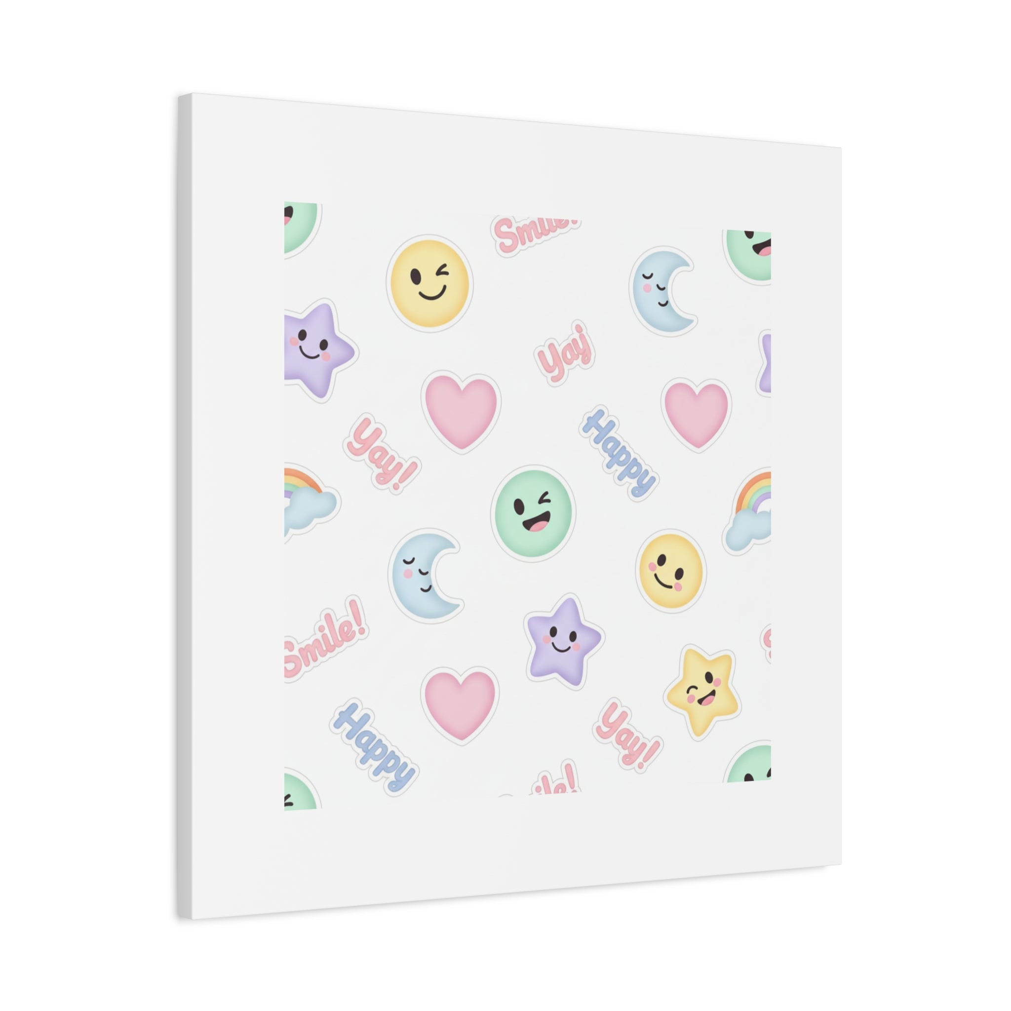 Hand-Drawn Emoticon Pattern Canvas | Cute Emoji Sticker Pastel Print