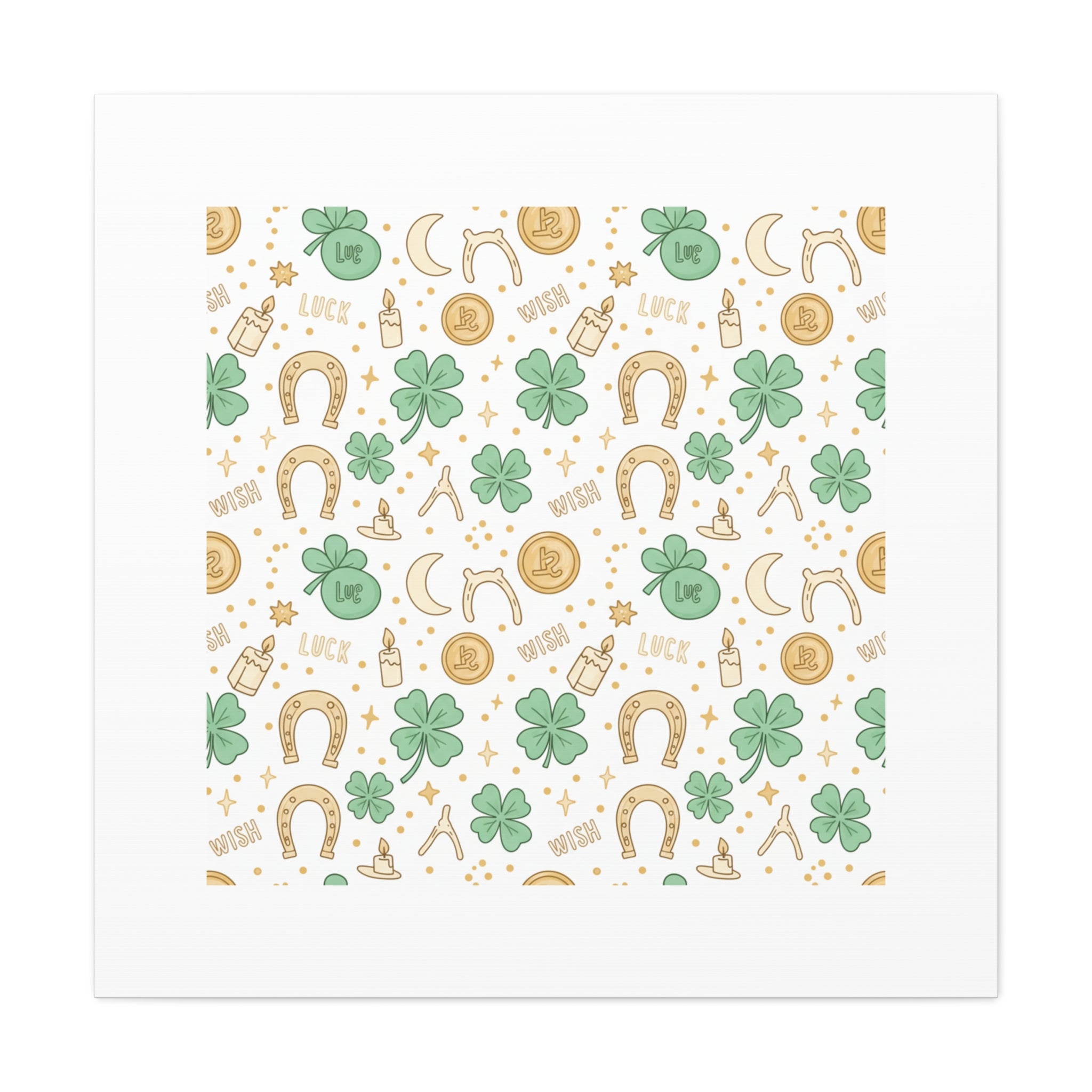 Lucky Charm Sticker Pattern Canvas, Mint Gold Talisman Print