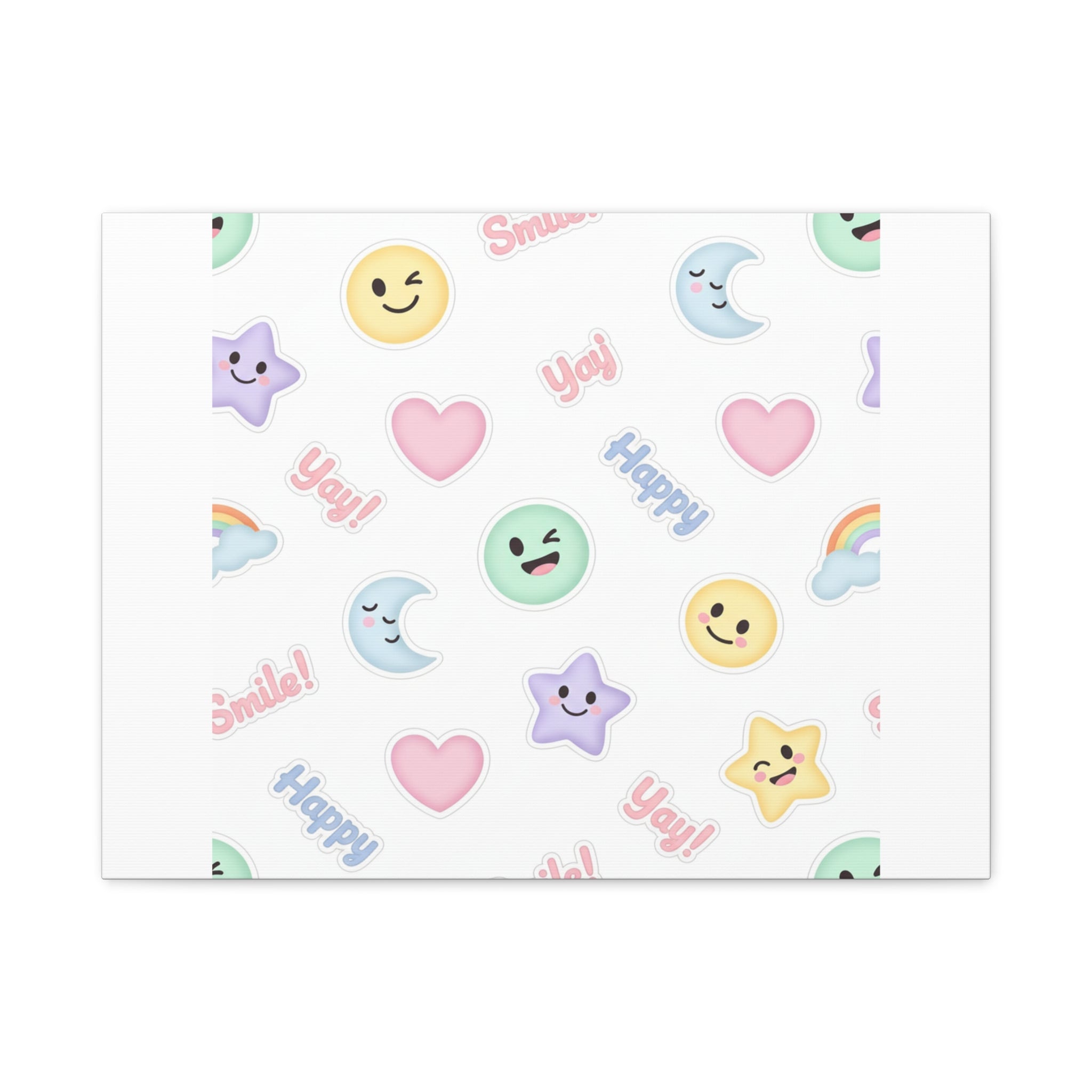 Hand-Drawn Emoticon Pattern Canvas | Cute Emoji Sticker Pastel Print