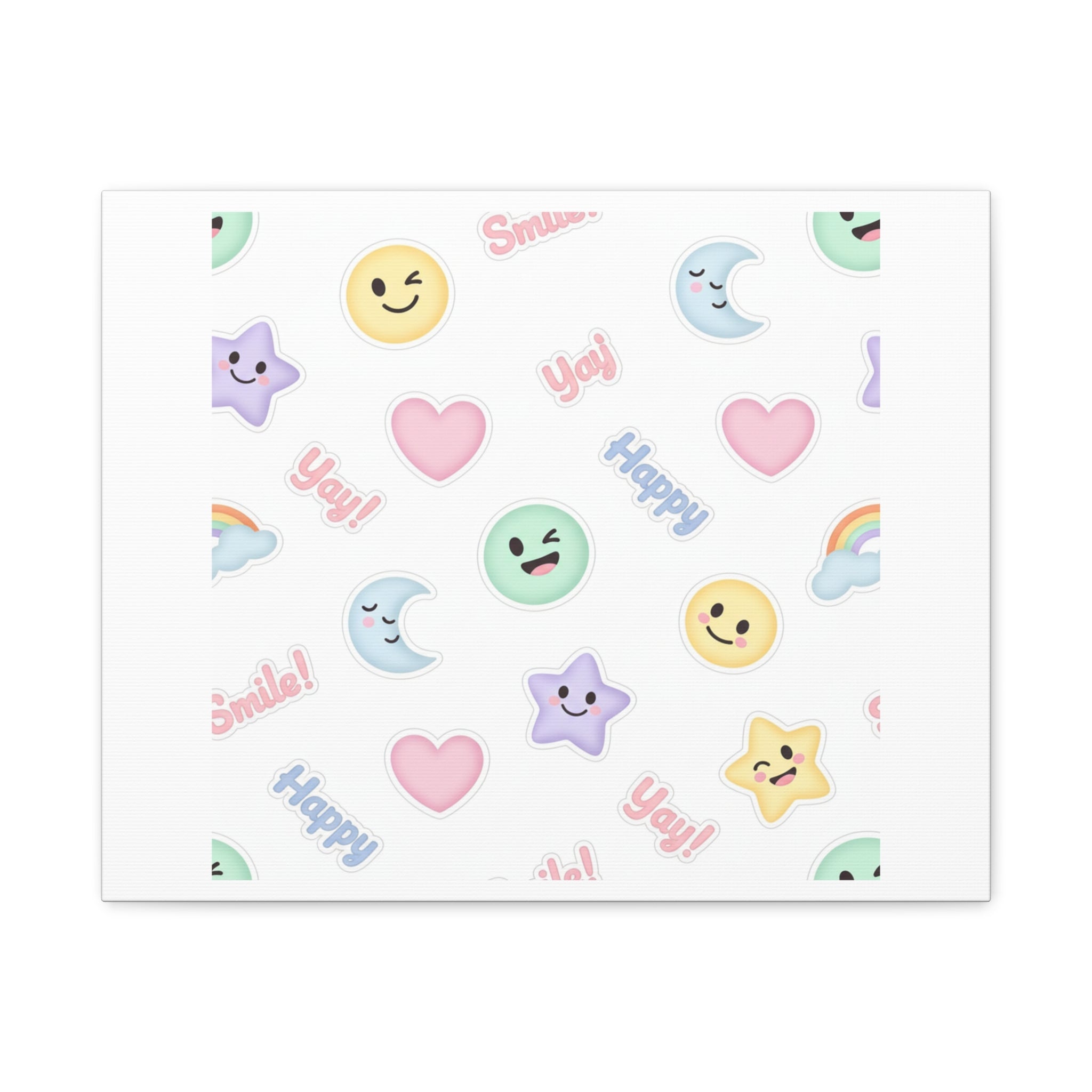 Hand-Drawn Emoticon Pattern Canvas | Cute Emoji Sticker Pastel Print