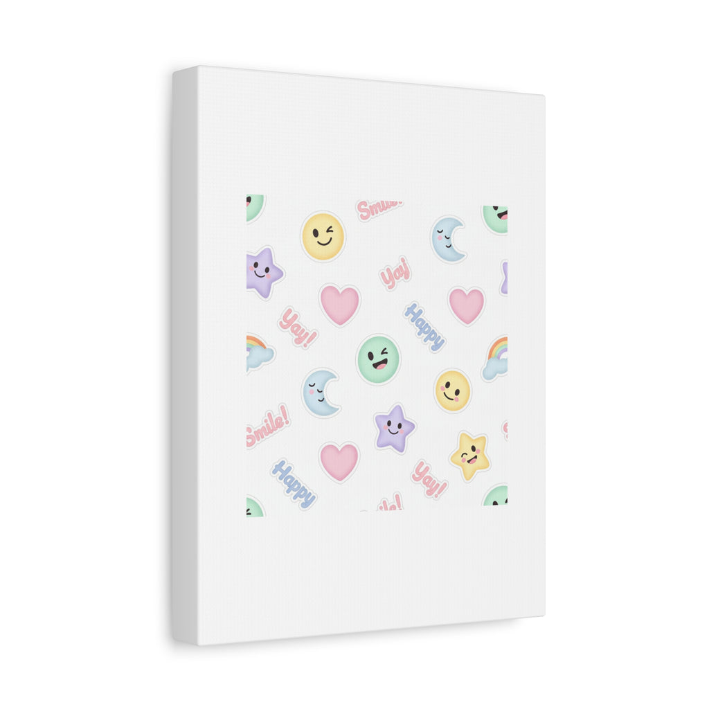 Hand-Drawn Emoticon Pattern Canvas | Cute Emoji Sticker Pastel Print