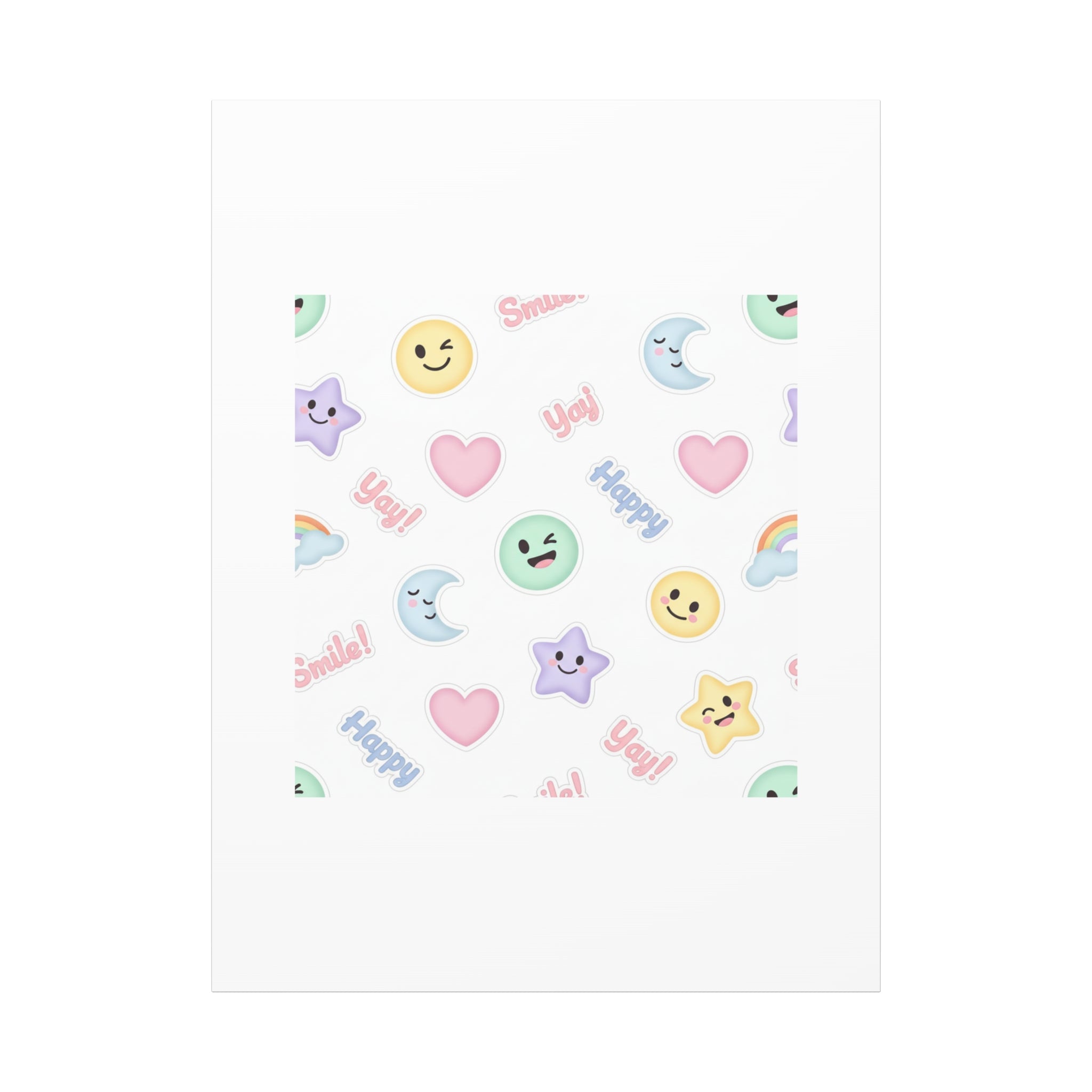 Hand-Drawn Emoticon Pattern Canvas | Cute Emoji Sticker Pastel Print