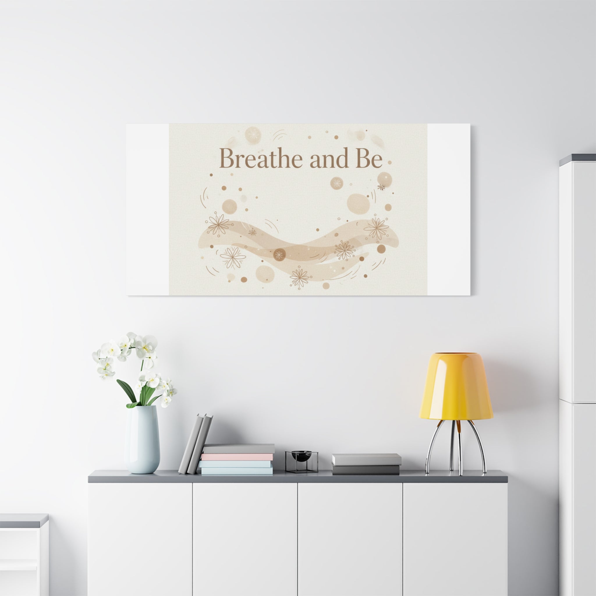 Breathe and Be Canvas, Minimal Cozy Slow Life Wall Art | Neutral Micro-Print