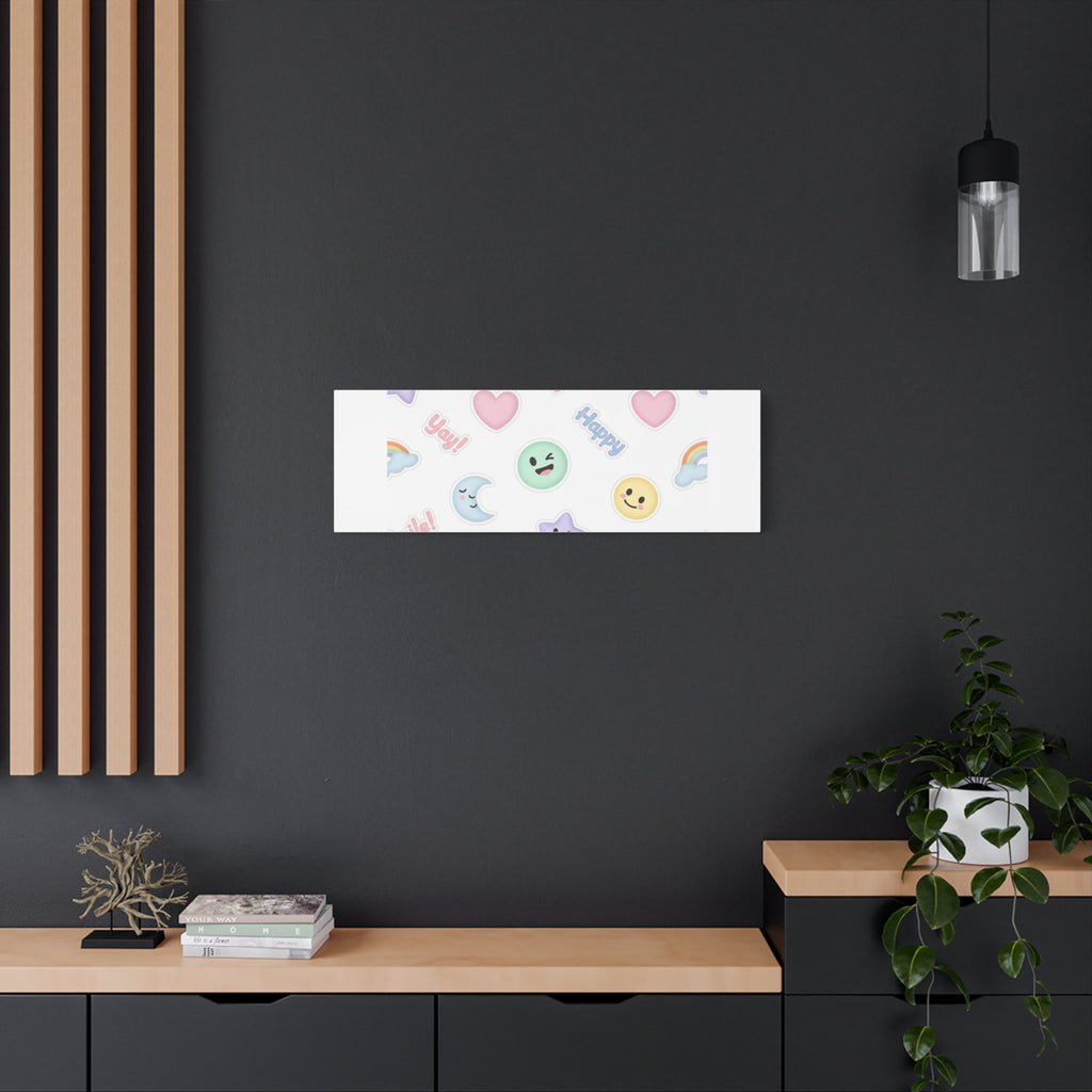 Hand-Drawn Emoticon Pattern Canvas | Cute Emoji Sticker Pastel Print