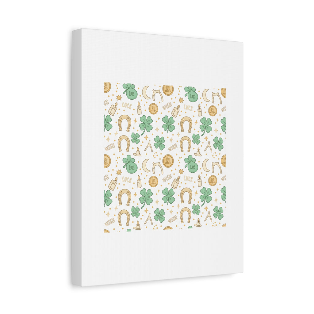 Lucky Charm Sticker Pattern Canvas, Mint Gold Talisman Print