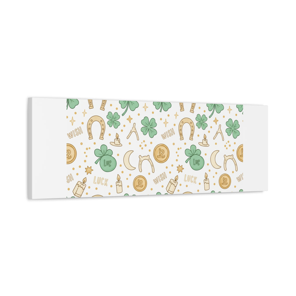 Lucky Charm Sticker Pattern Canvas, Mint Gold Talisman Print