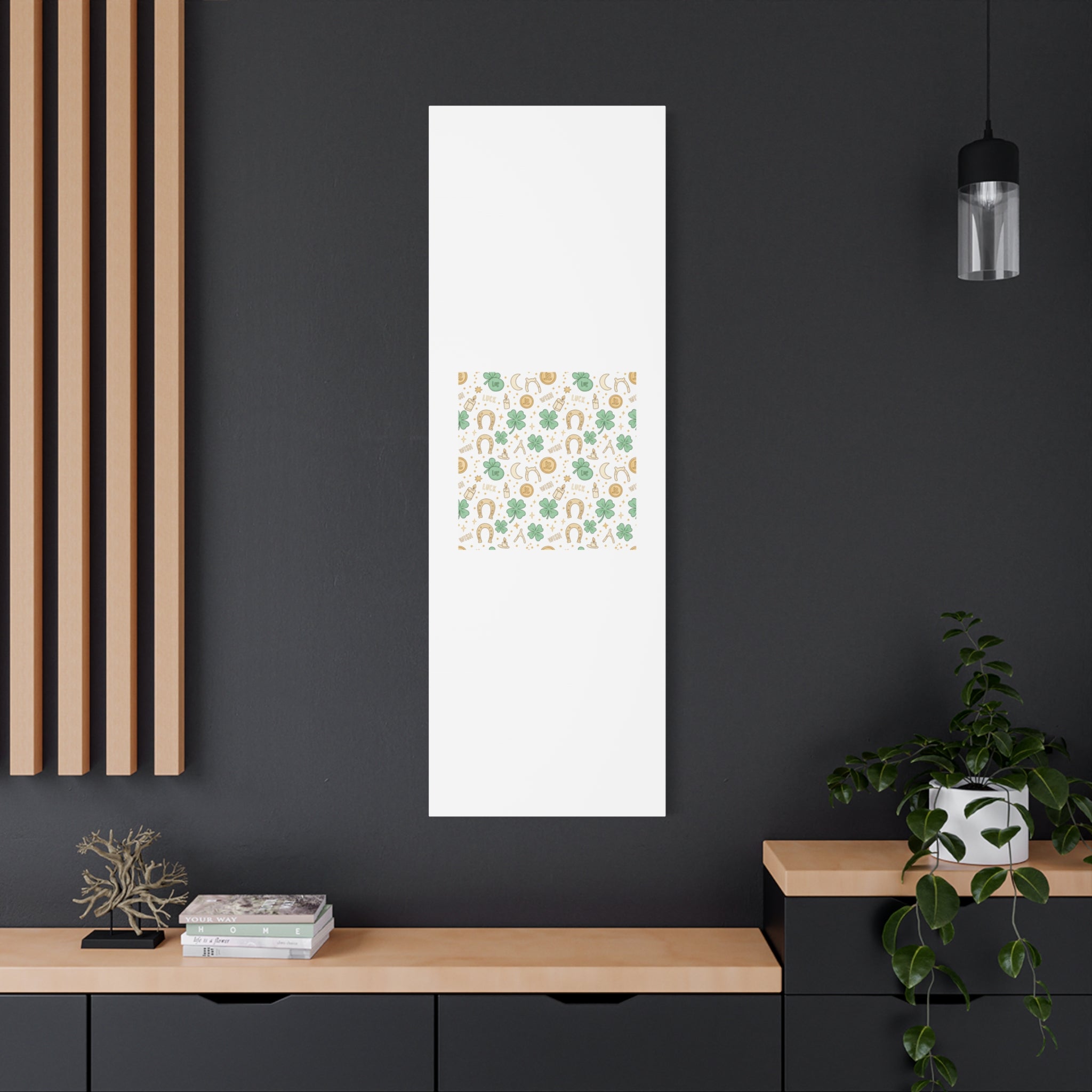 Lucky Charm Sticker Pattern Canvas, Mint Gold Talisman Print