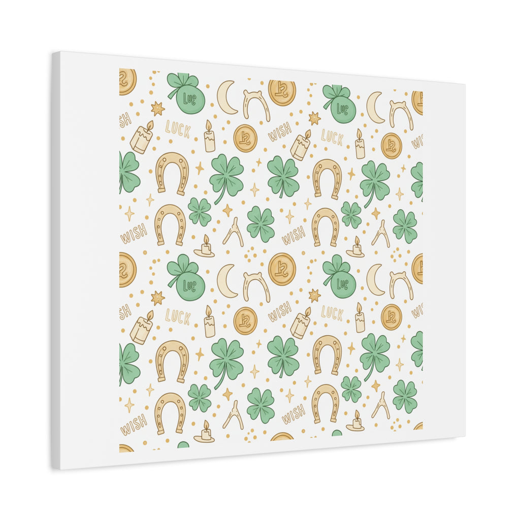 Lucky Charm Sticker Pattern Canvas, Mint Gold Talisman Print