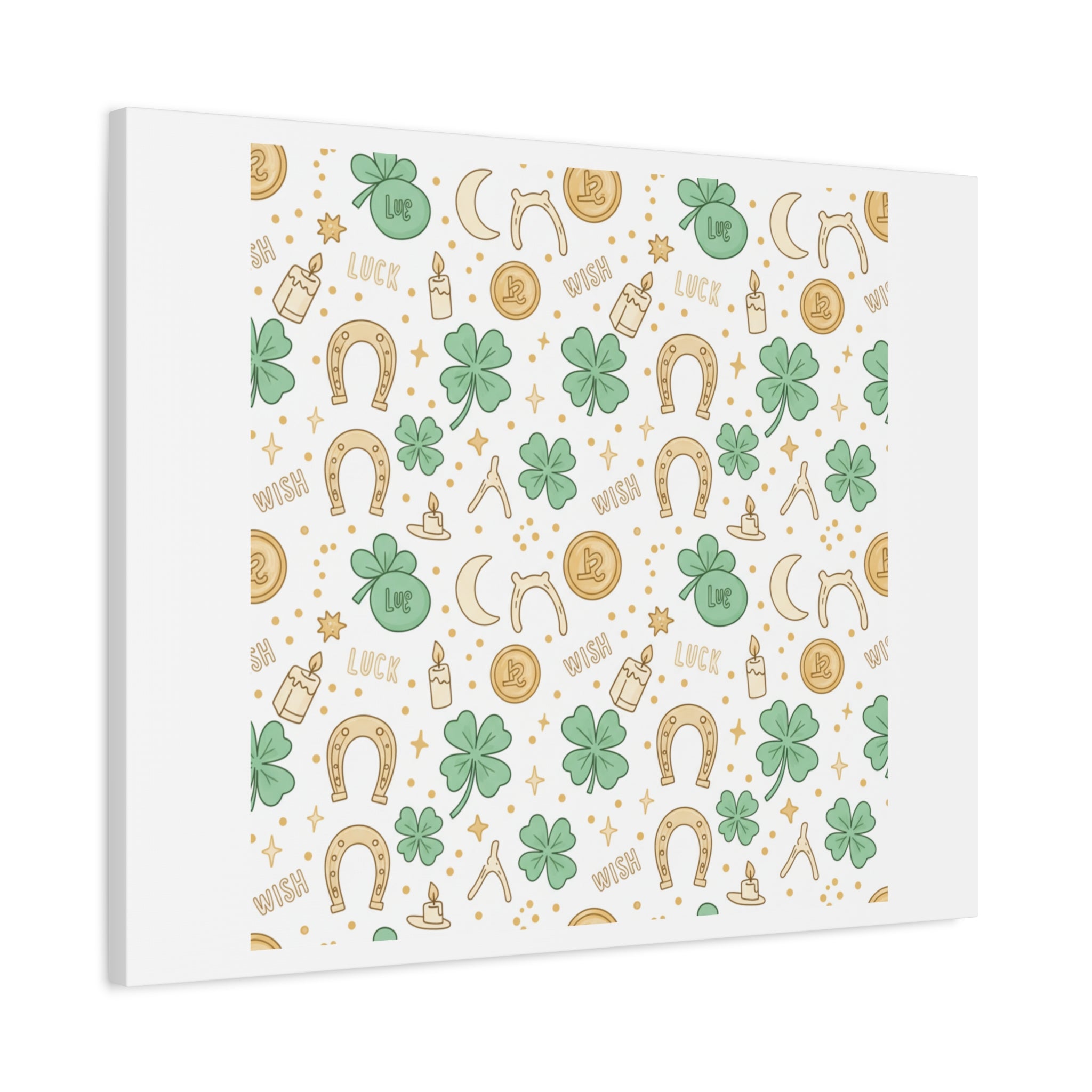 Lucky Charm Sticker Pattern Canvas, Mint Gold Talisman Print