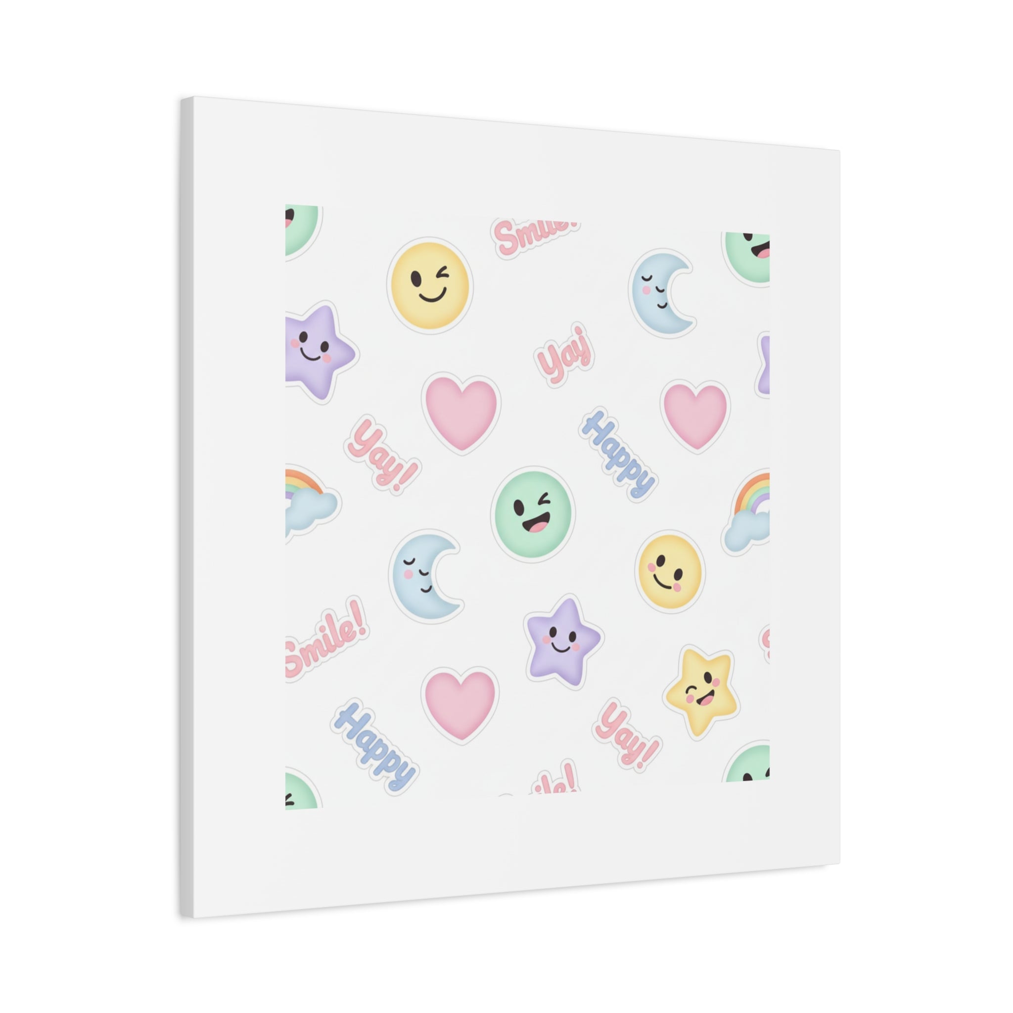 Hand-Drawn Emoticon Pattern Canvas | Cute Emoji Sticker Pastel Print