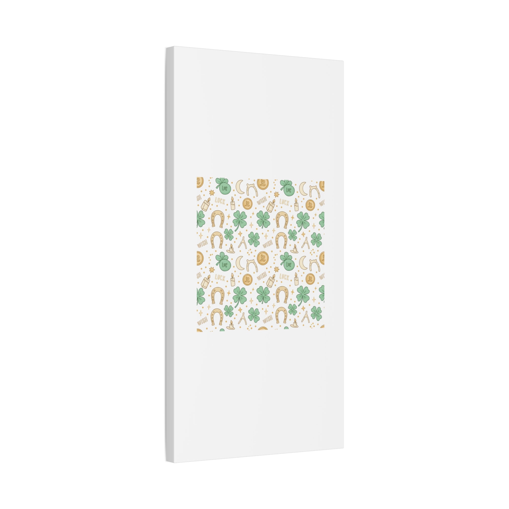 Lucky Charm Sticker Pattern Canvas, Mint Gold Talisman Print