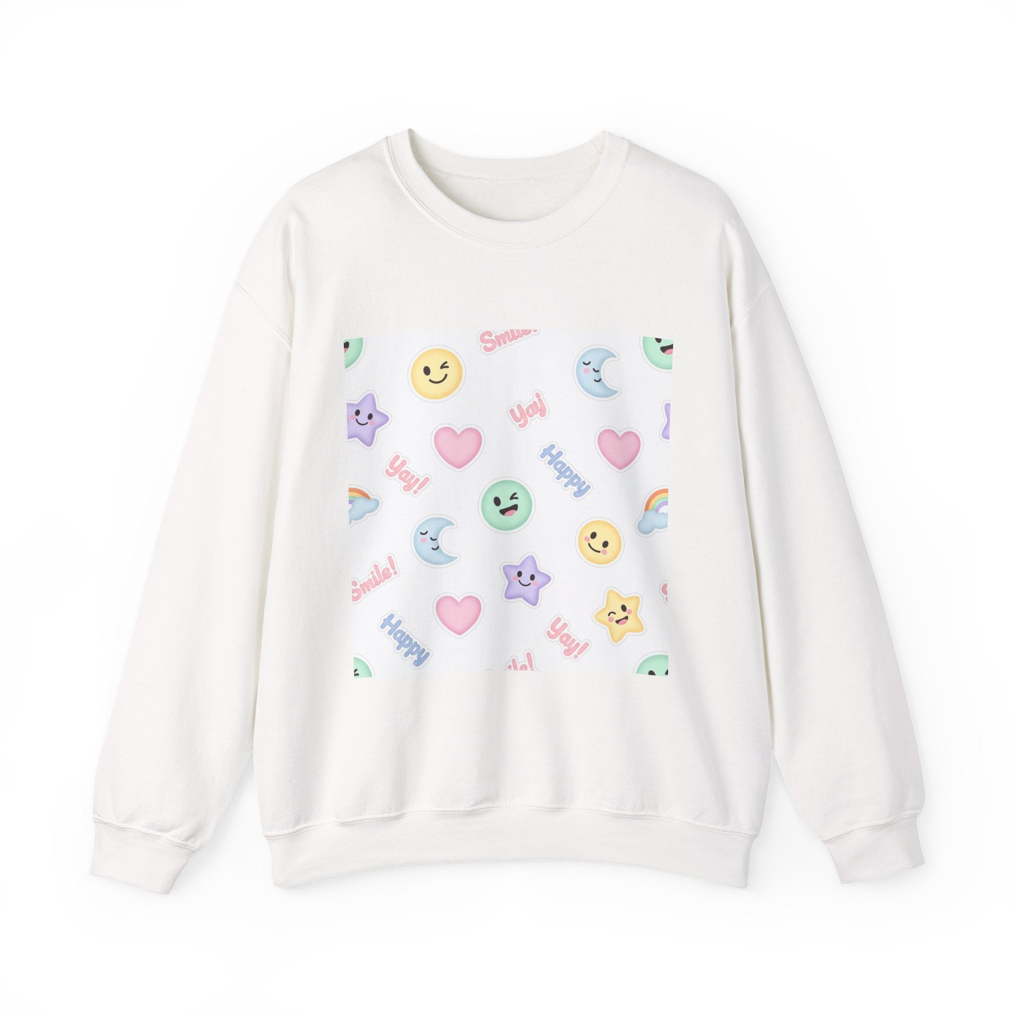 Hand-Drawn Emoticon Pattern Crewneck, pastel sticker emoji repeat print | cute emoticon