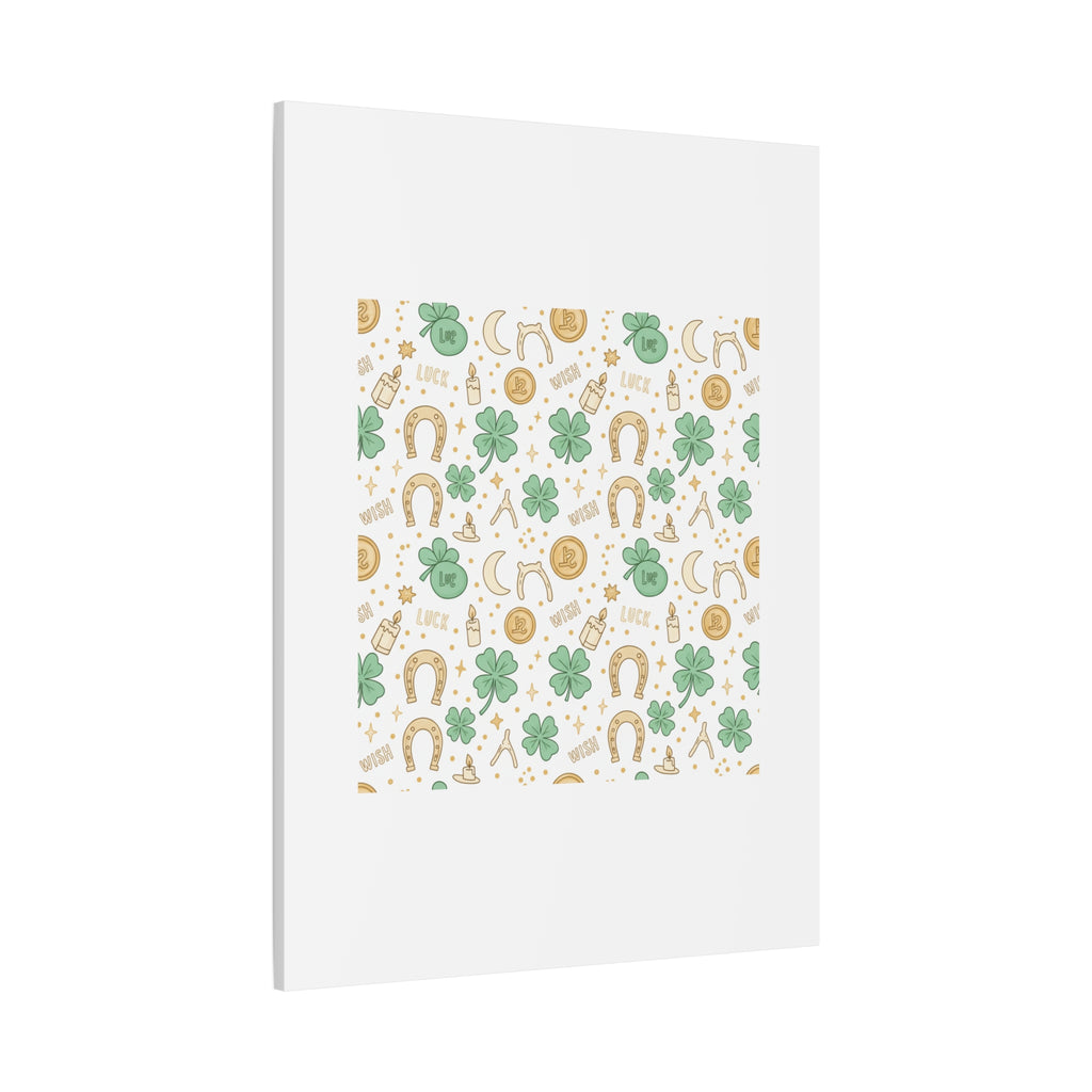 Lucky Charm Sticker Pattern Canvas, Mint Gold Talisman Print
