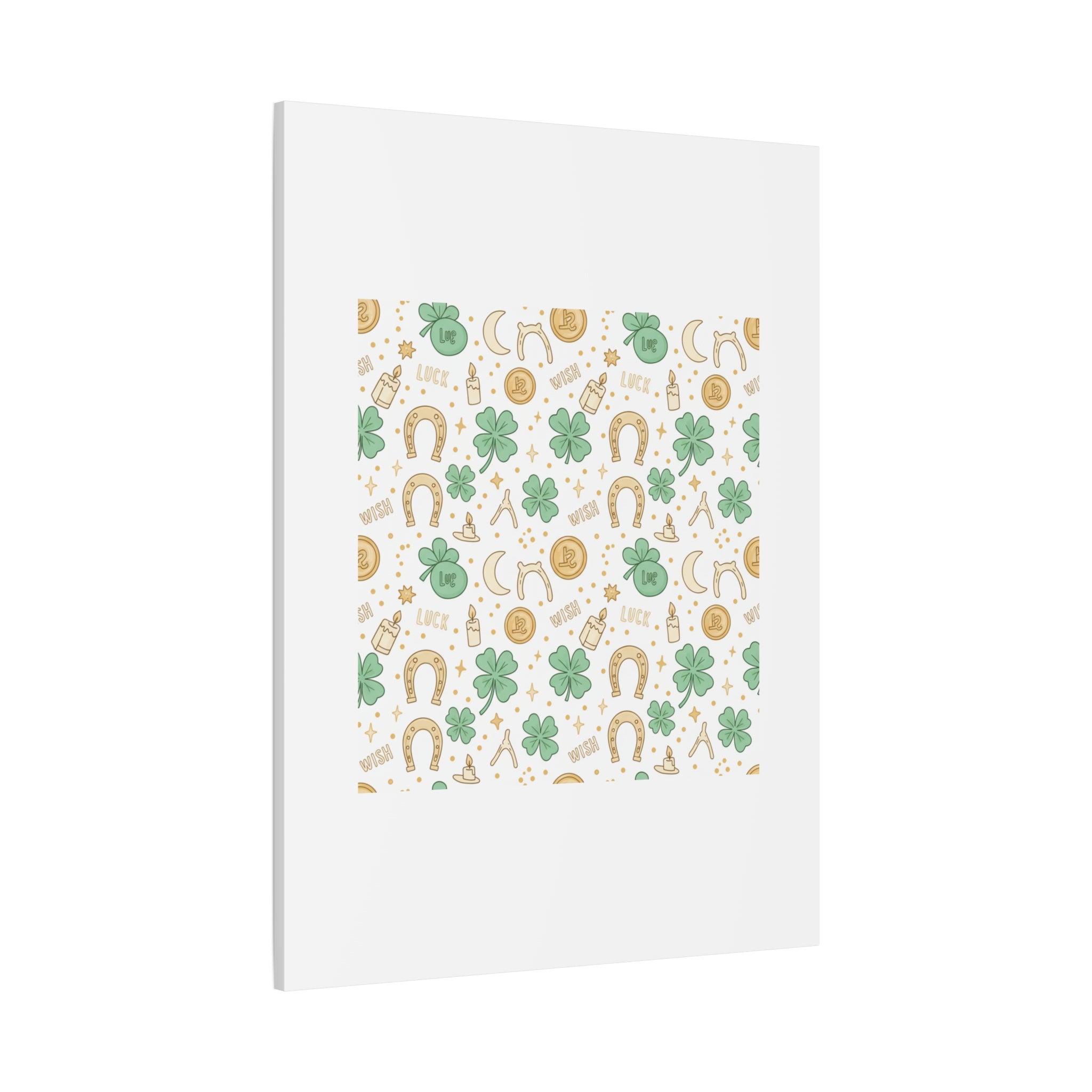 Lucky Charm Sticker Pattern Canvas, Mint Gold Talisman Print