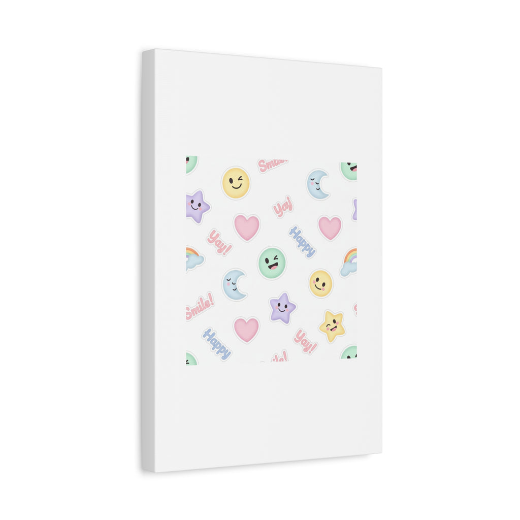 Hand-Drawn Emoticon Pattern Canvas | Cute Emoji Sticker Pastel Print