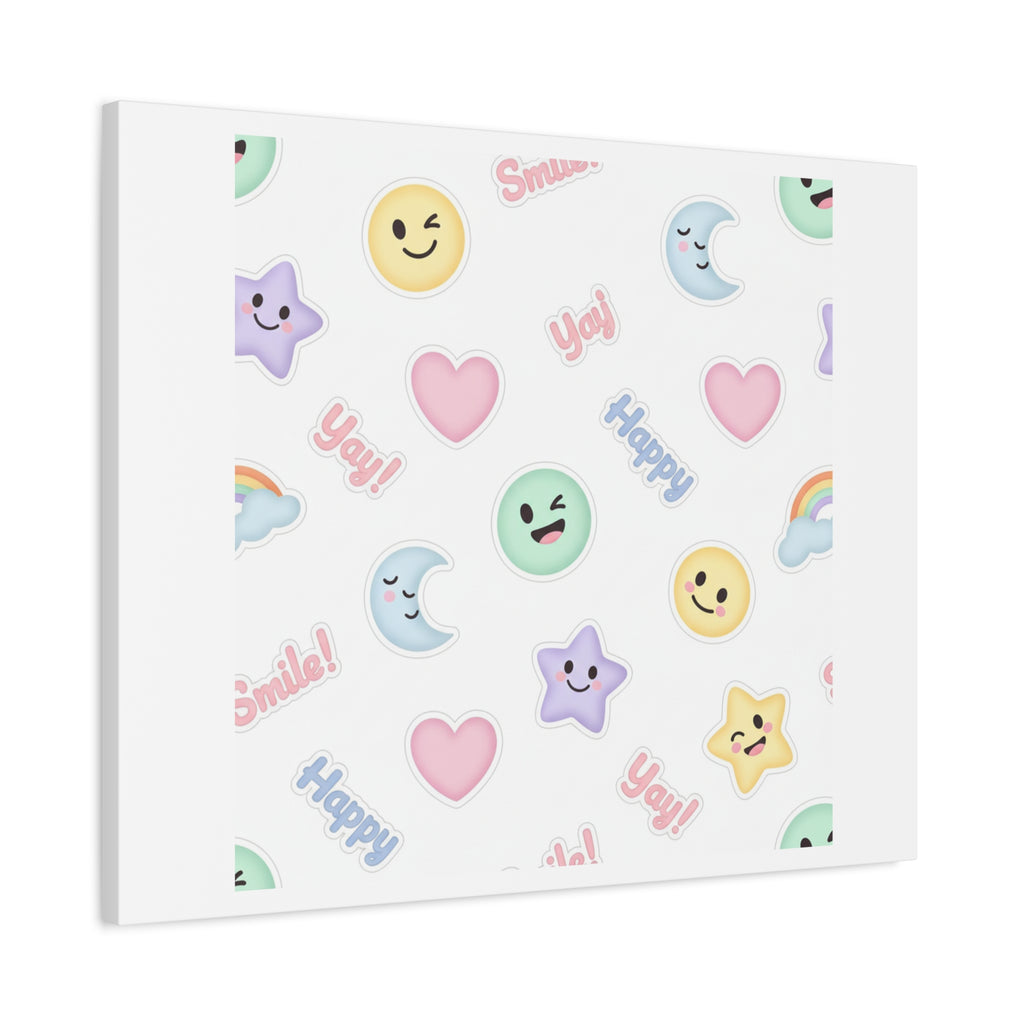Hand-Drawn Emoticon Pattern Canvas | Cute Emoji Sticker Pastel Print