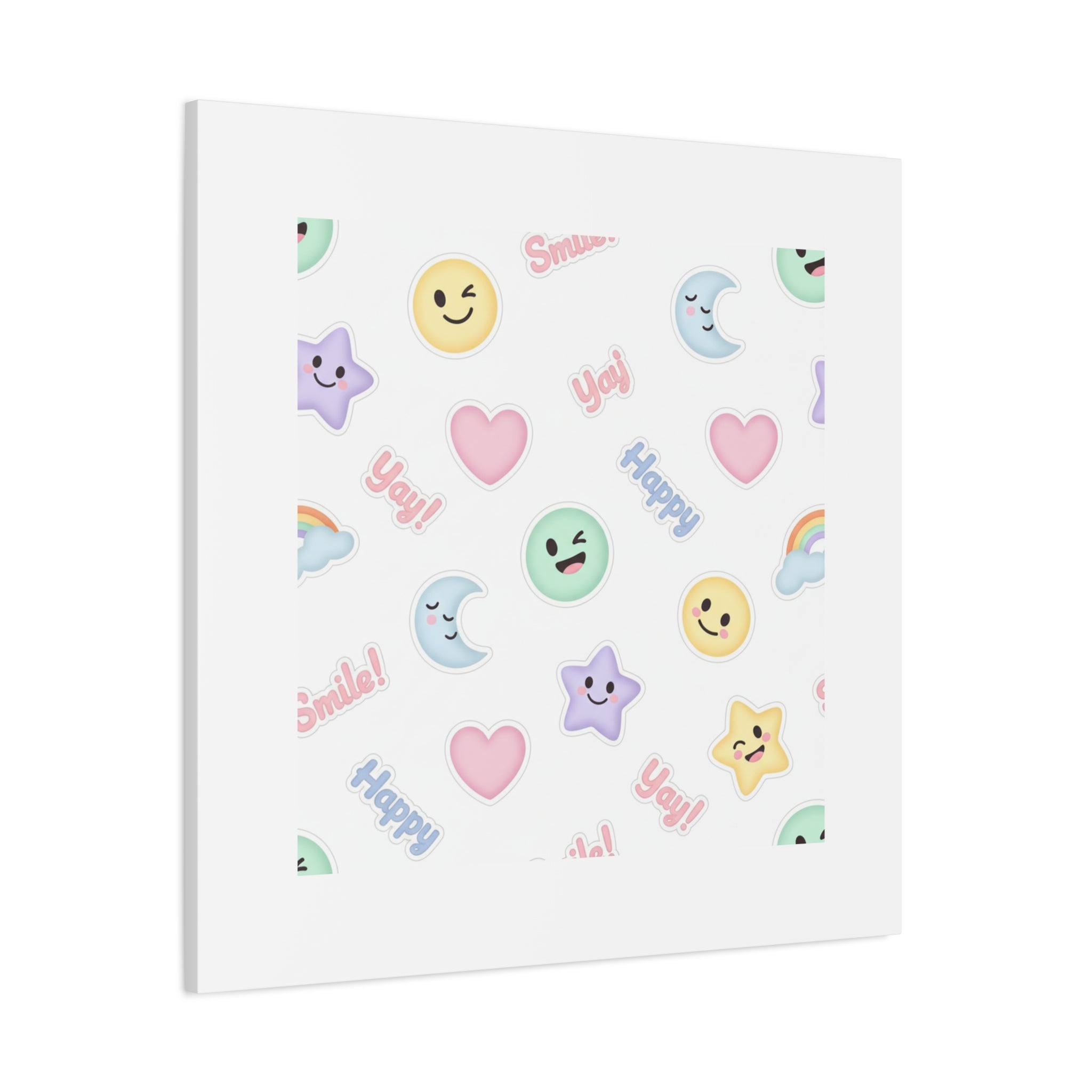 Hand-Drawn Emoticon Pattern Canvas | Cute Emoji Sticker Pastel Print