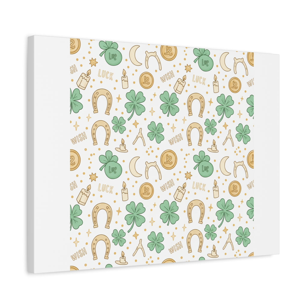 Lucky Charm Sticker Pattern Canvas, Mint Gold Talisman Print