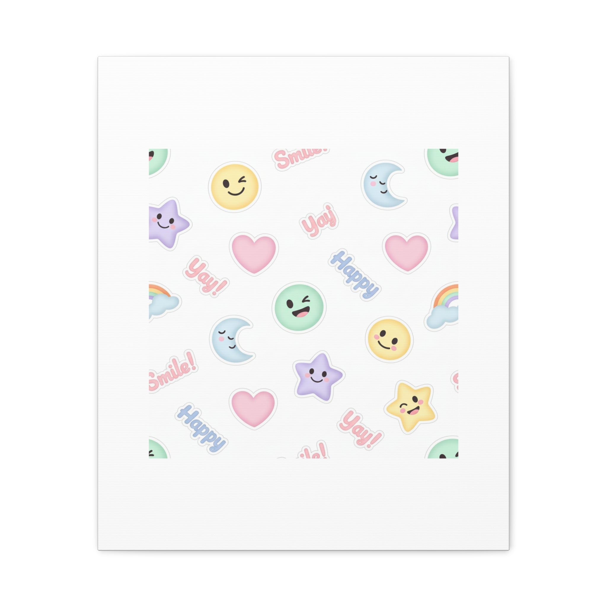 Hand-Drawn Emoticon Pattern Canvas | Cute Emoji Sticker Pastel Print
