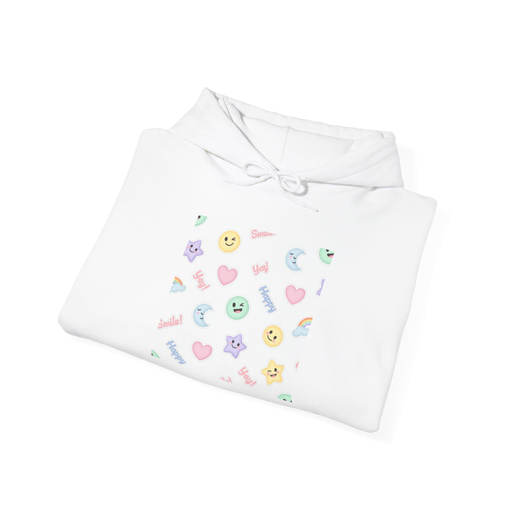 Hand-Drawn Emoticon Pattern Hoodie | Cute Emoji Sticker Repeat Print
