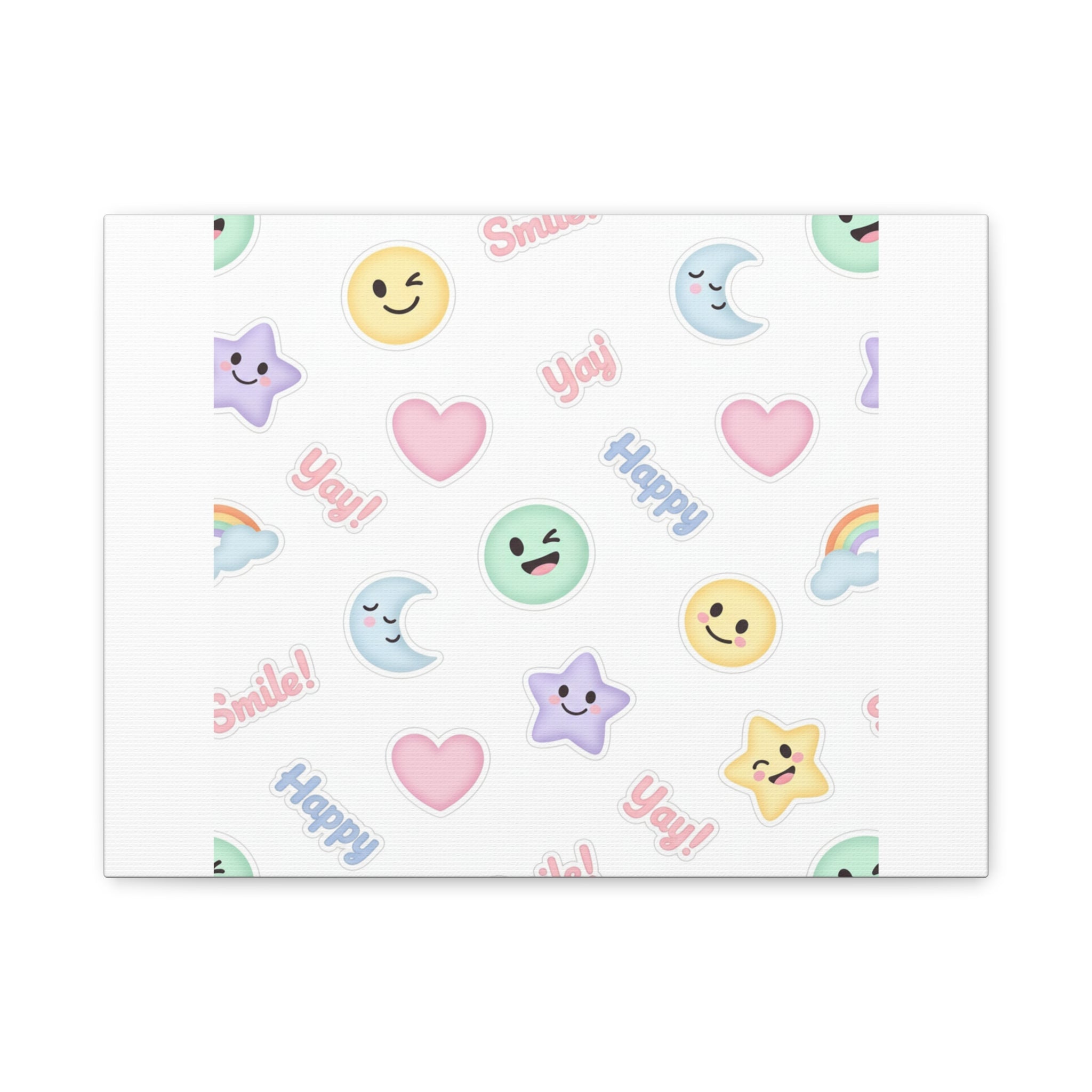 Hand-Drawn Emoticon Pattern Canvas | Cute Emoji Sticker Pastel Print