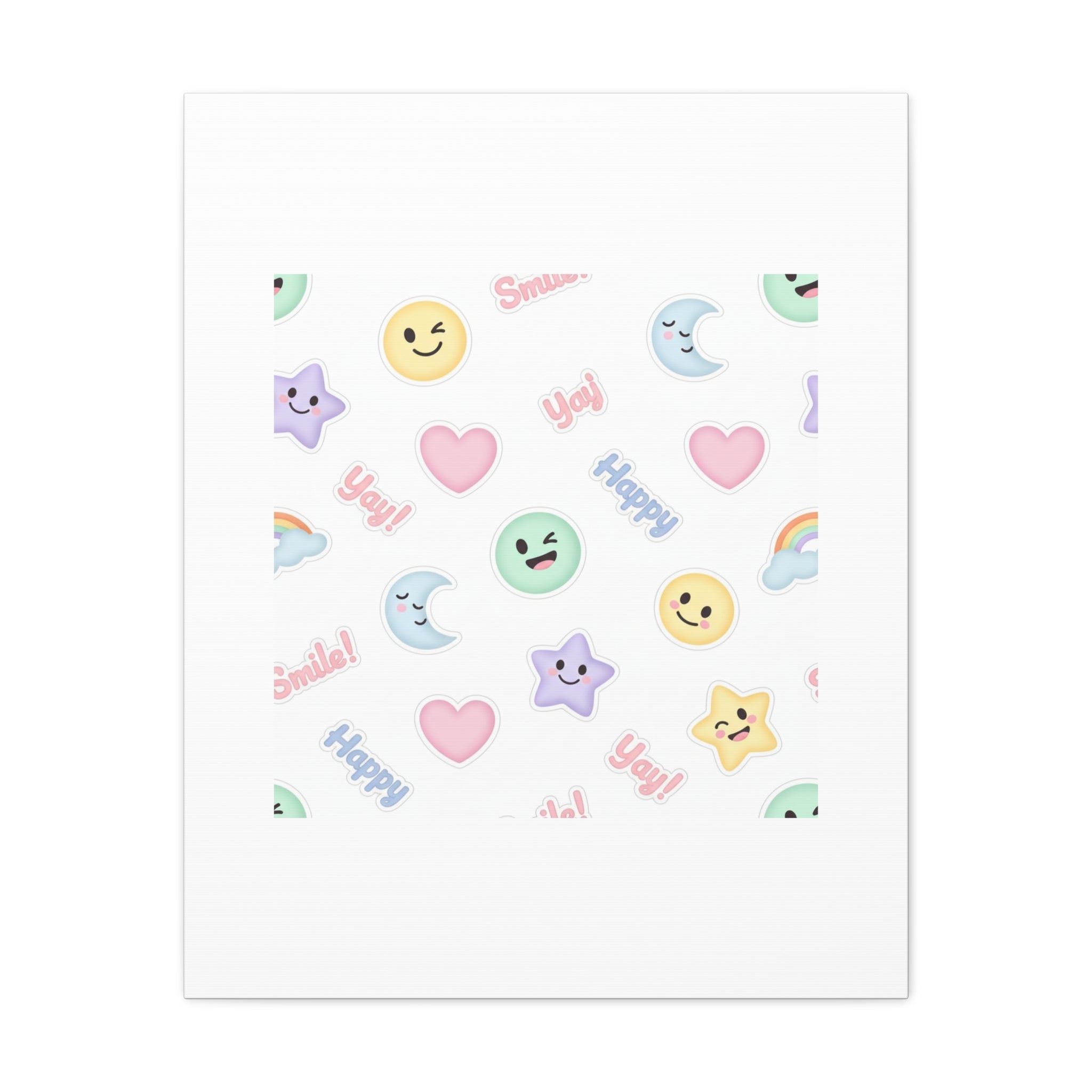 Hand-Drawn Emoticon Pattern Canvas | Cute Emoji Sticker Pastel Print