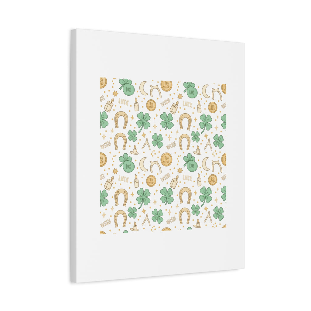Lucky Charm Sticker Pattern Canvas, Mint Gold Talisman Print