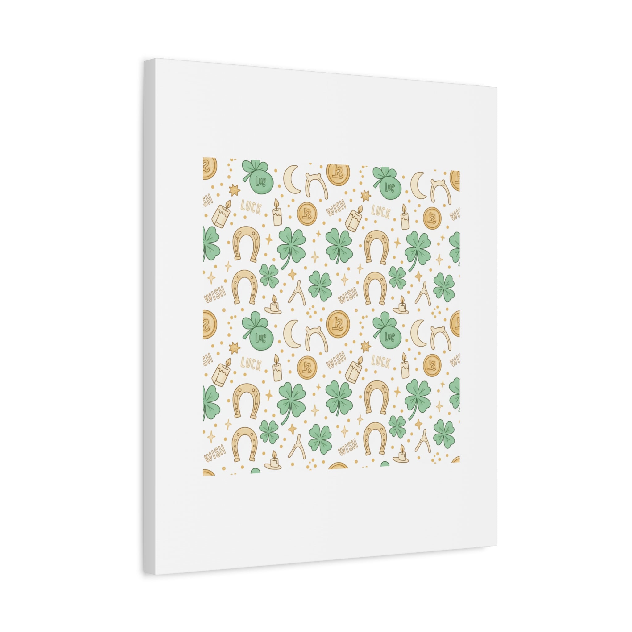 Lucky Charm Sticker Pattern Canvas, Mint Gold Talisman Print