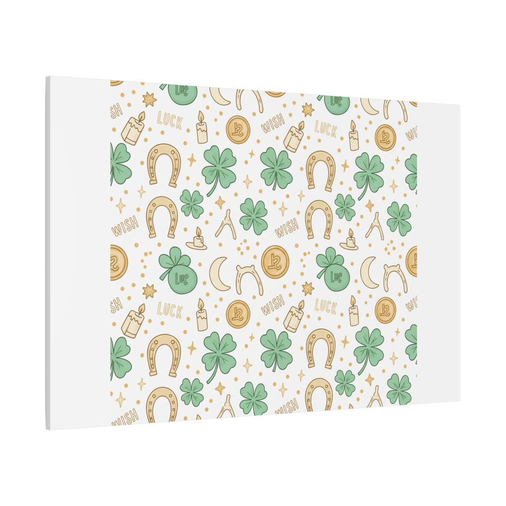 Lucky Charm Sticker Pattern Canvas, Mint Gold Talisman Print