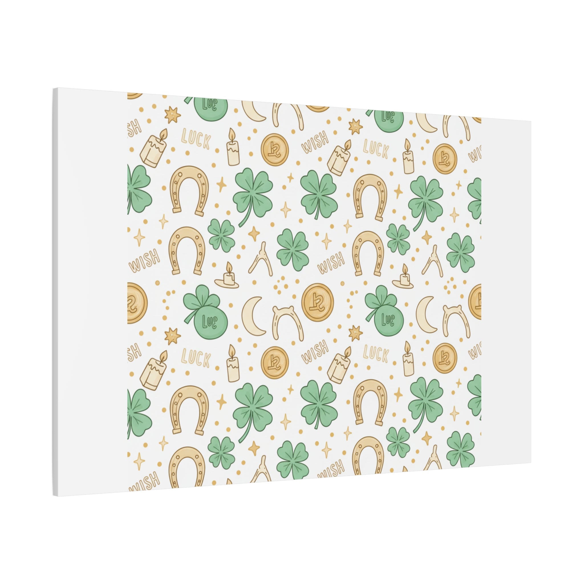 Lucky Charm Sticker Pattern Canvas, Mint Gold Talisman Print